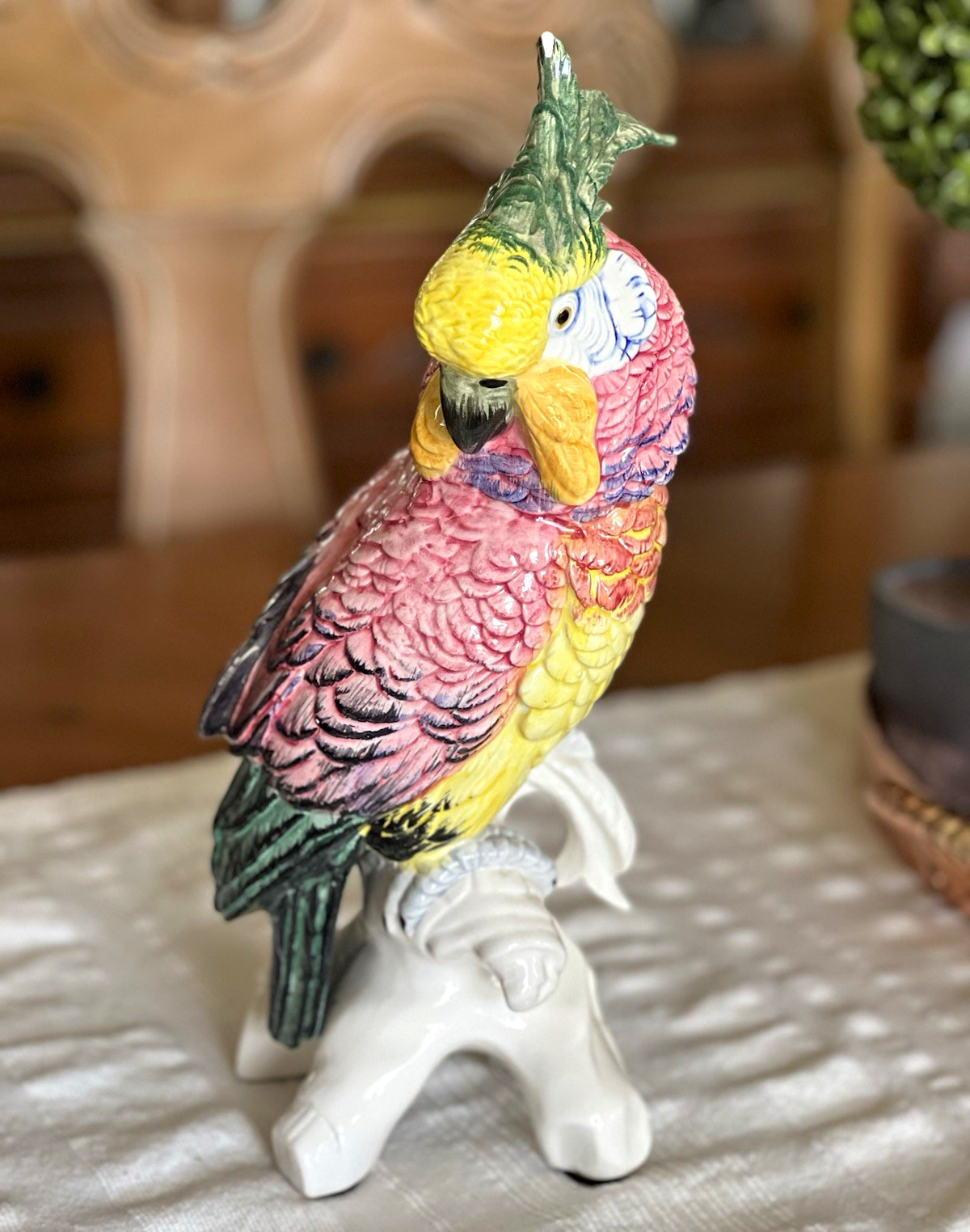 VTG Chelsea House Italian Large Parrot Cockatoo Figurine Hand Painted Porcelain 