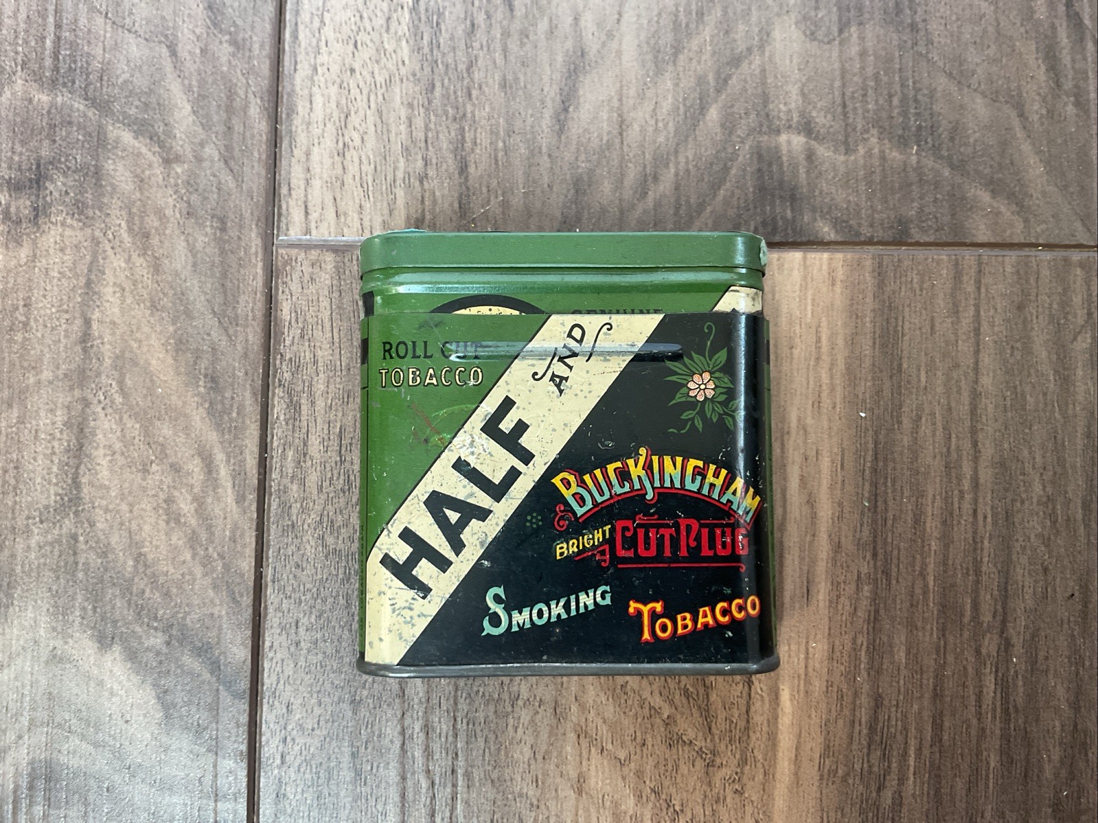 Half and Half Buckingham Bright Cut Plug tobacco pocket tin early 1930s