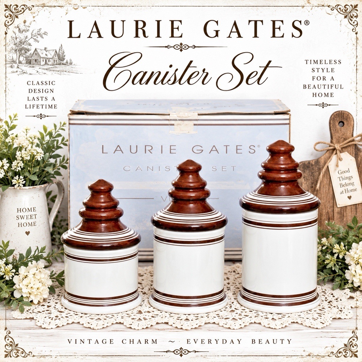 Laurie Gates \'CAUSAL COLLECTION\' Vintage 3-Piece Round Kitchen Canister Set