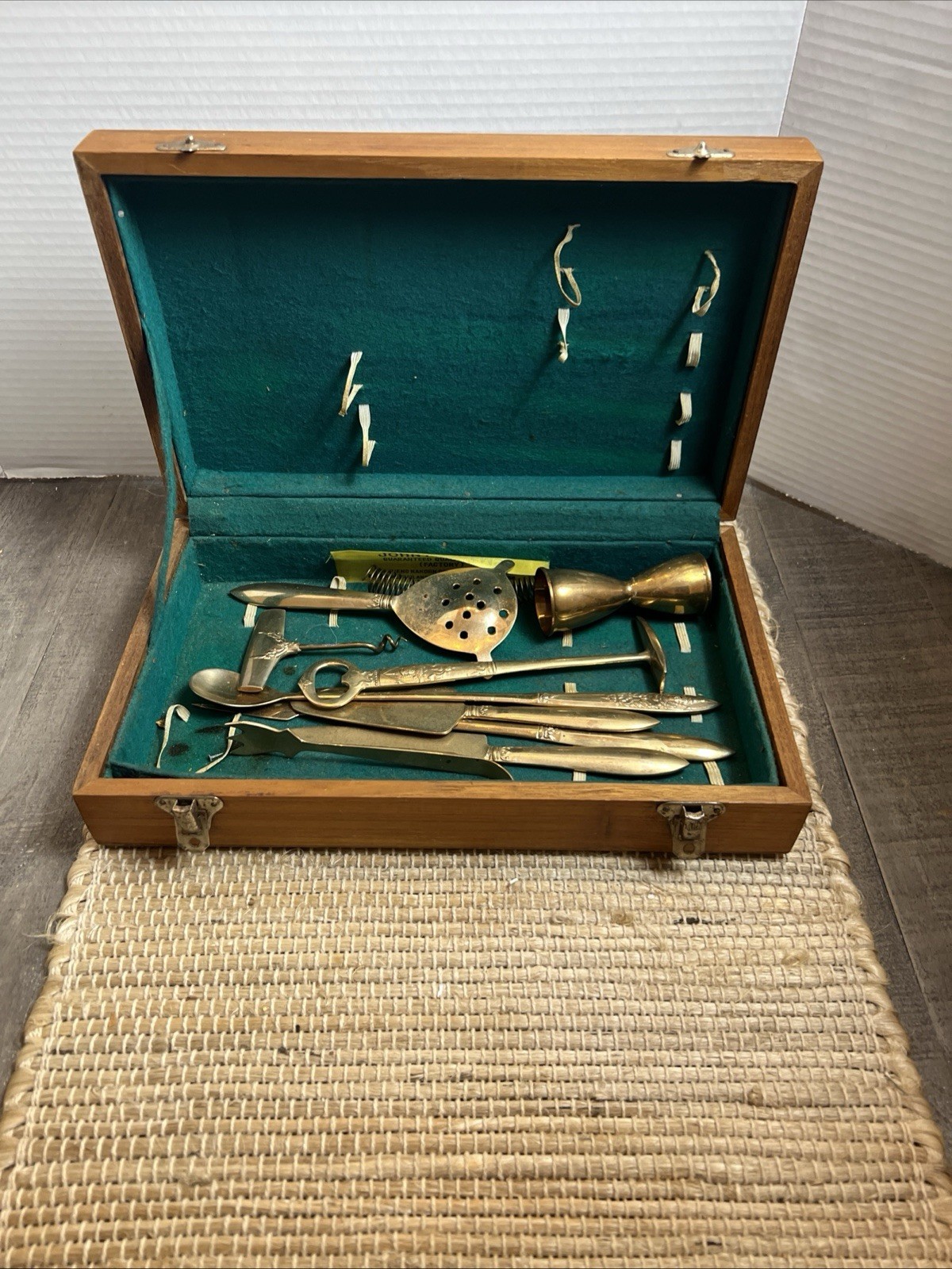 Vintage Johny’s Gems 9 Piece Metal  Barware Set With Box READ