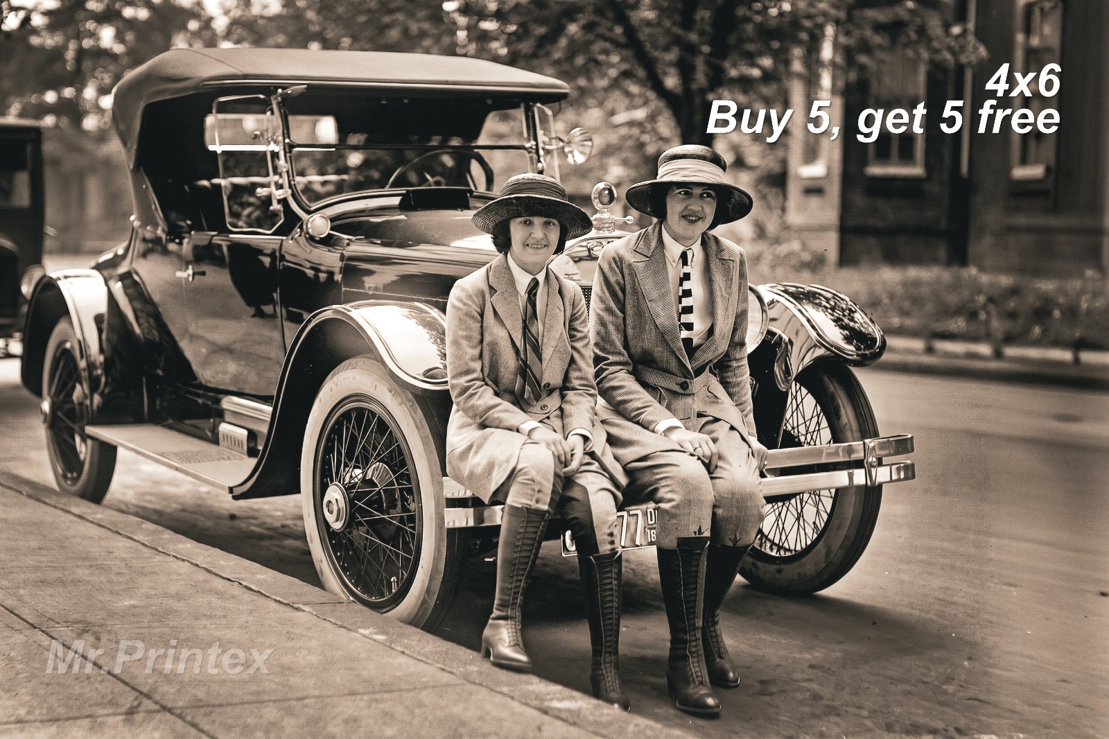 1920s Flapper Woman 💙 Vintage Car - 4x6 Photo - Classic Car Beauty