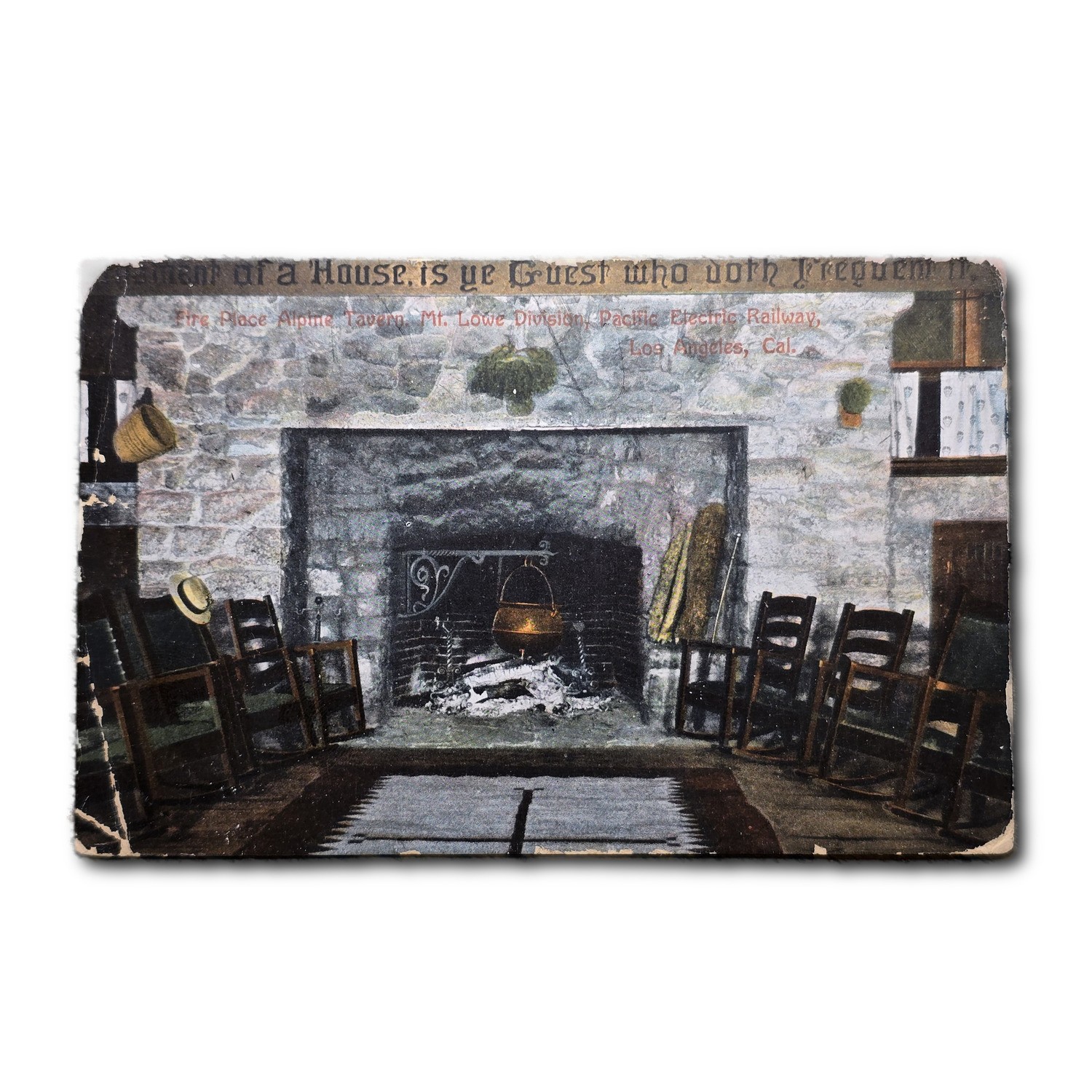 Postcard 1908 Fireplace Alpine Tavern Mt Lowe Railway Echo Mountain CA G48