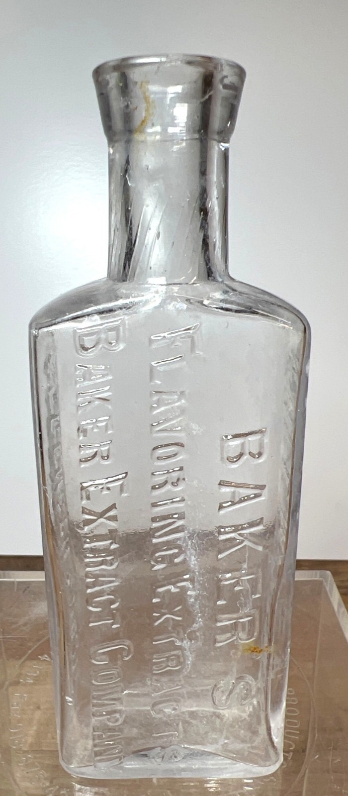 Antique Clear Glass Bakers Flavoring Extract Bottle With Embossed