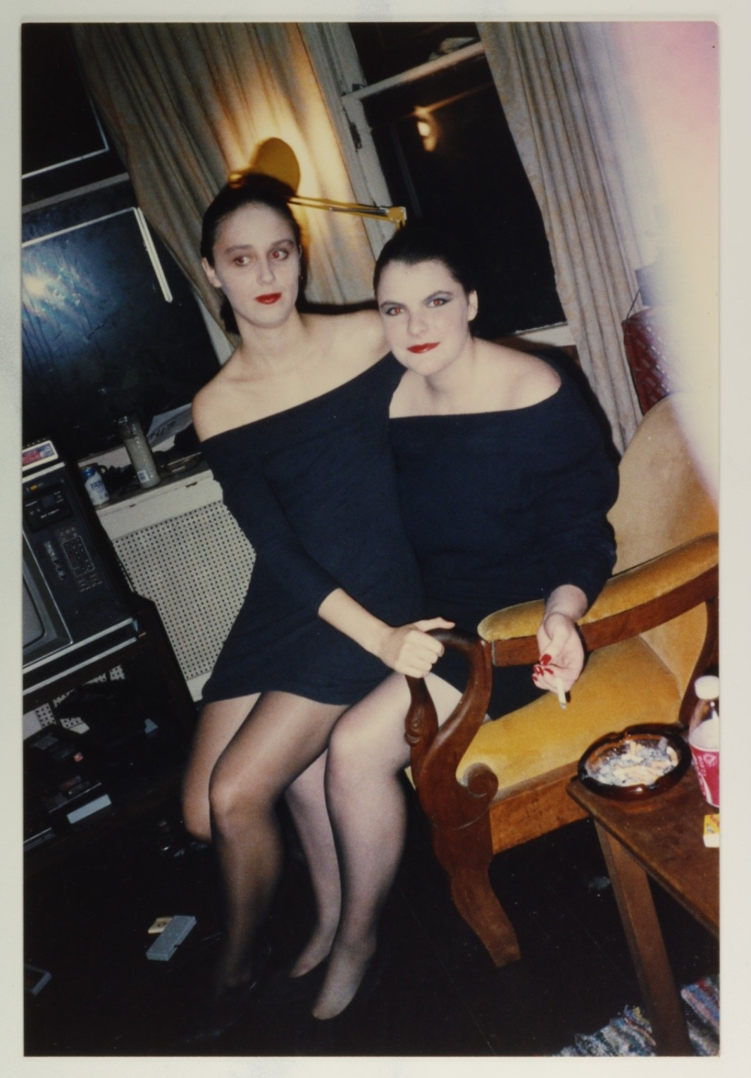 FOUND PHOTO - Two Young woman in matching Robert Palmer video girl costumes 1991