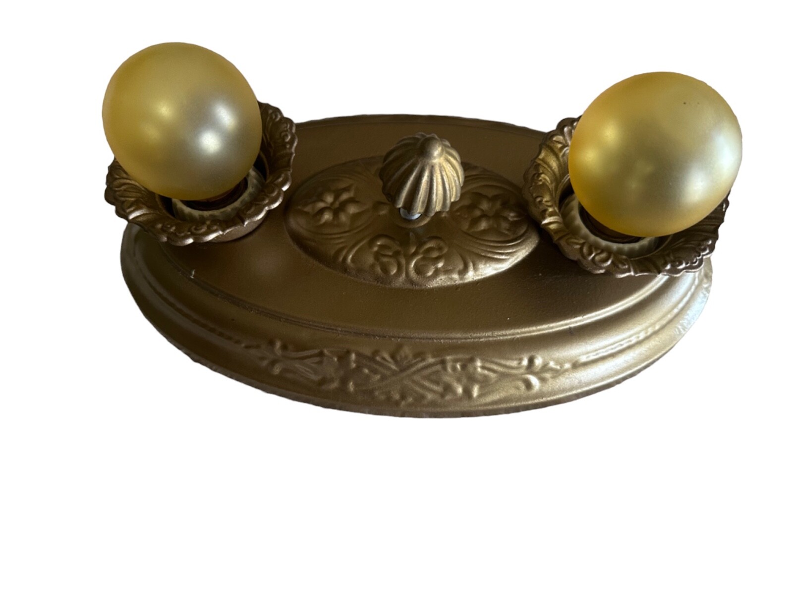 Antique Stamped, 2-Bulb Ceiling Light Fixture, Rewired, Restored