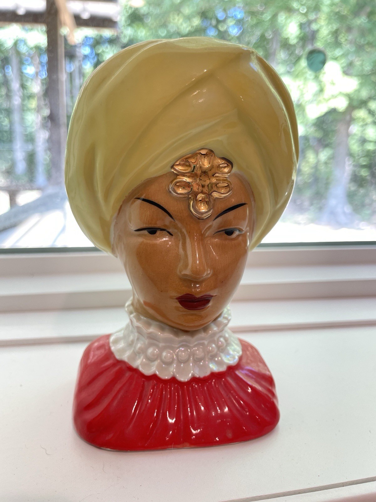 Vtg Ceramic Lady Head Vase “Fortune Teller” Glamour Girl Bust Yellow Turban Vtg Ceramic Lady Head Vase “Fortune Teller” Glamour Girl Bust Yellow Turban