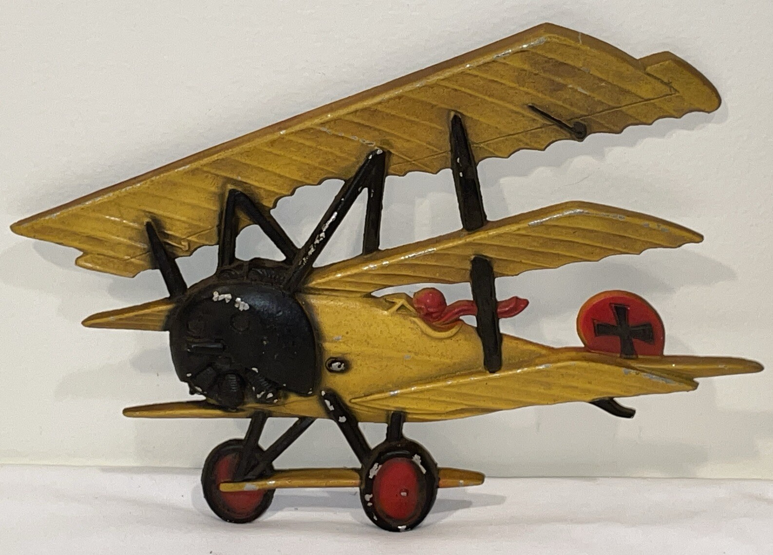 1975 Homco 1232 Yellow Metal Airplane Wall Decor Plaque USA 132-BX-B WWI Fighter
