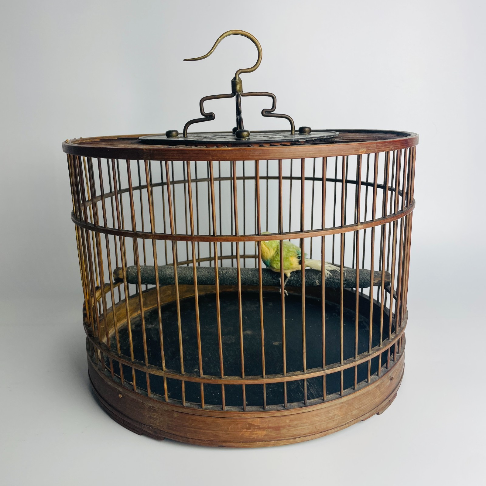 Antique Northern Chinese Bamboo Birdcage with Four-Dragon Brass Mount – Late Qin