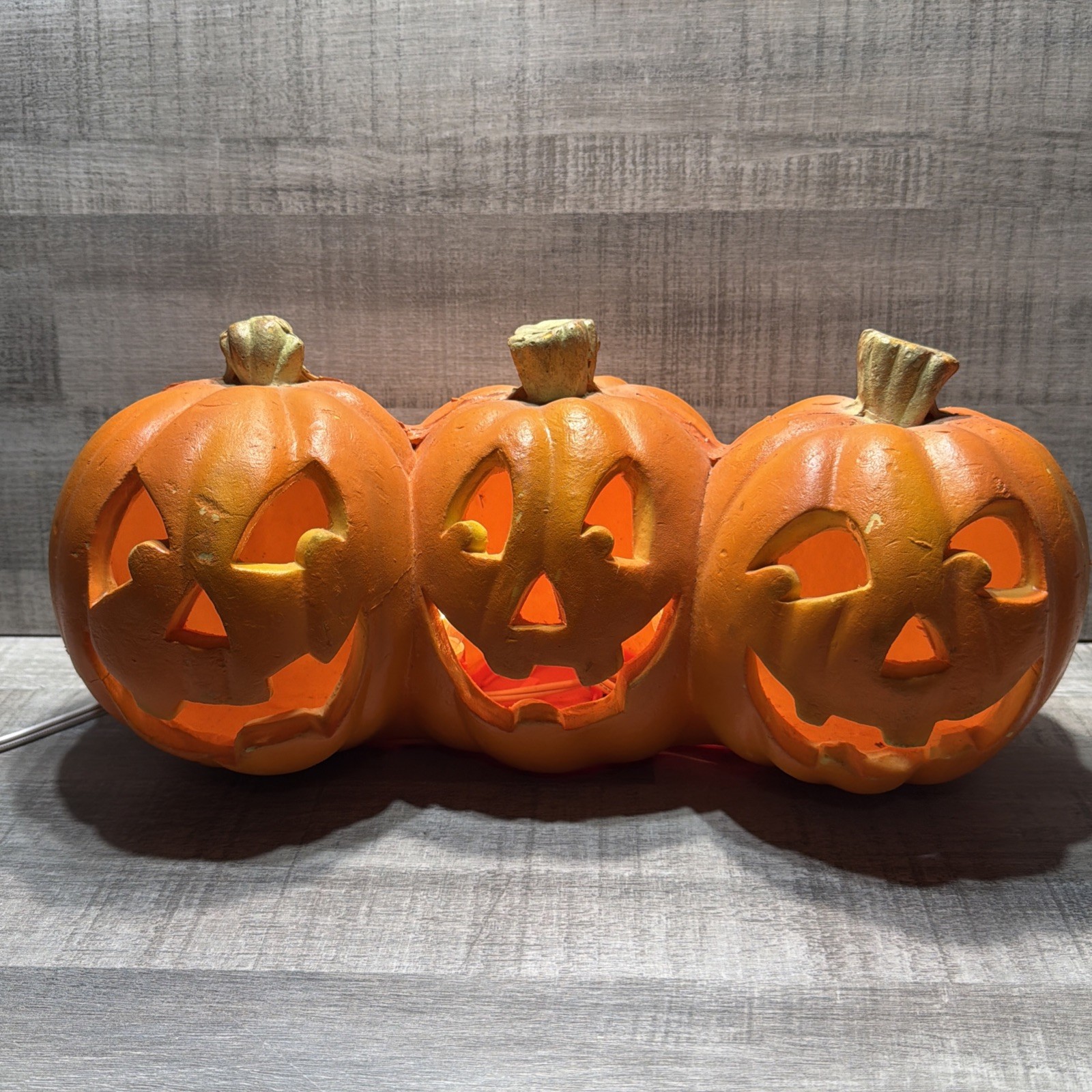 Vintage 2001 Three Trio Lighted Light Up Jack-O-Lantern Pumpkins Molded Foam