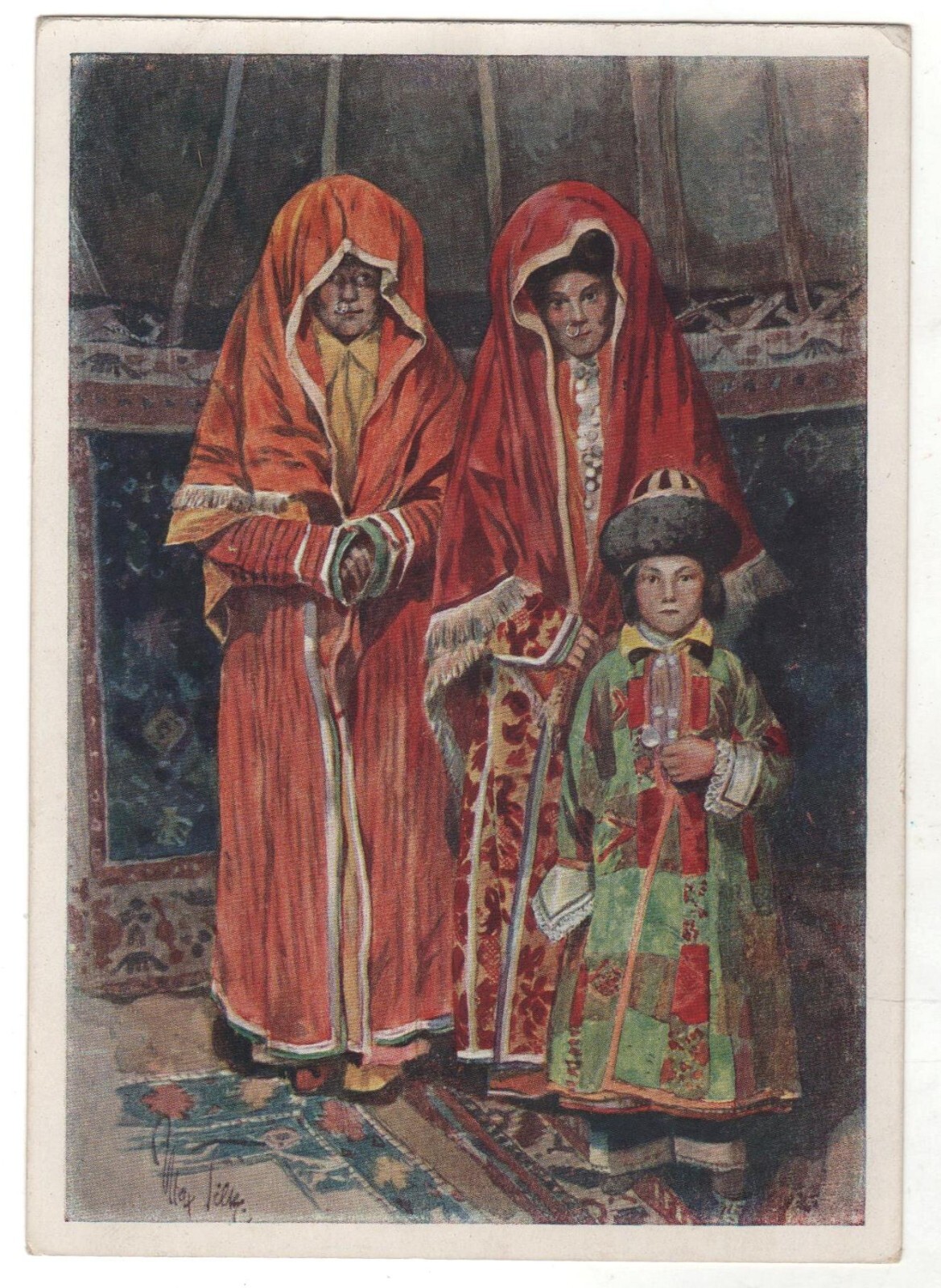 Antique Postcard Turkmen women Peoples Caucasus in national costumes Russian OLD