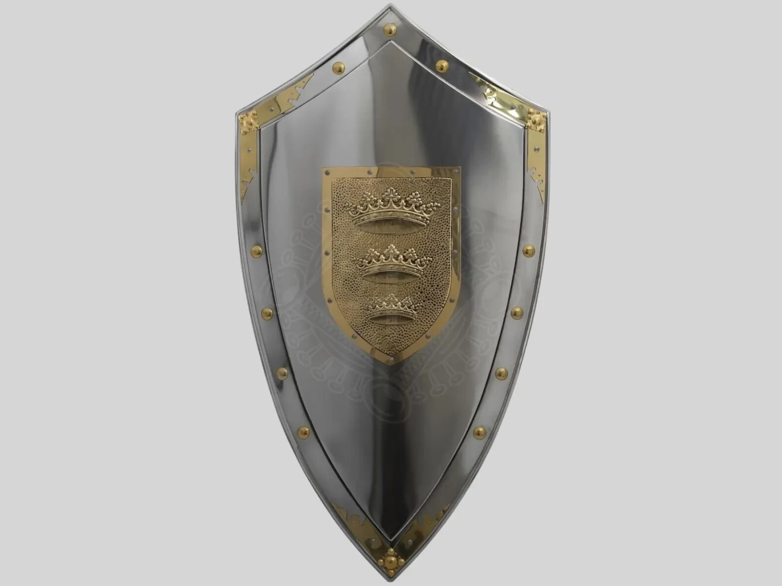 Medieval King Arthur Shield | Three-Crowns Steel Knight Wall Decor | Templar Pro