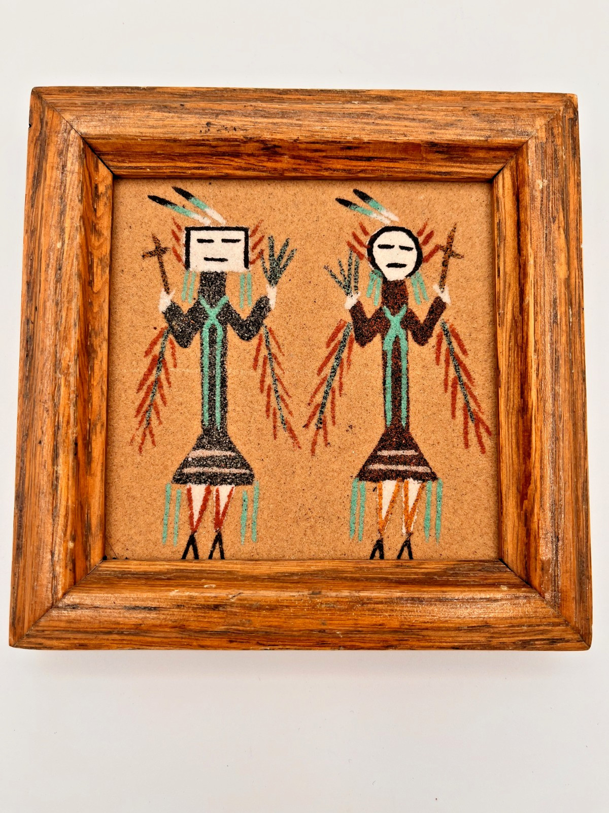 Vintage Navajo Sand Painting TwoYei Figure Native American Art Wood Frame  5\