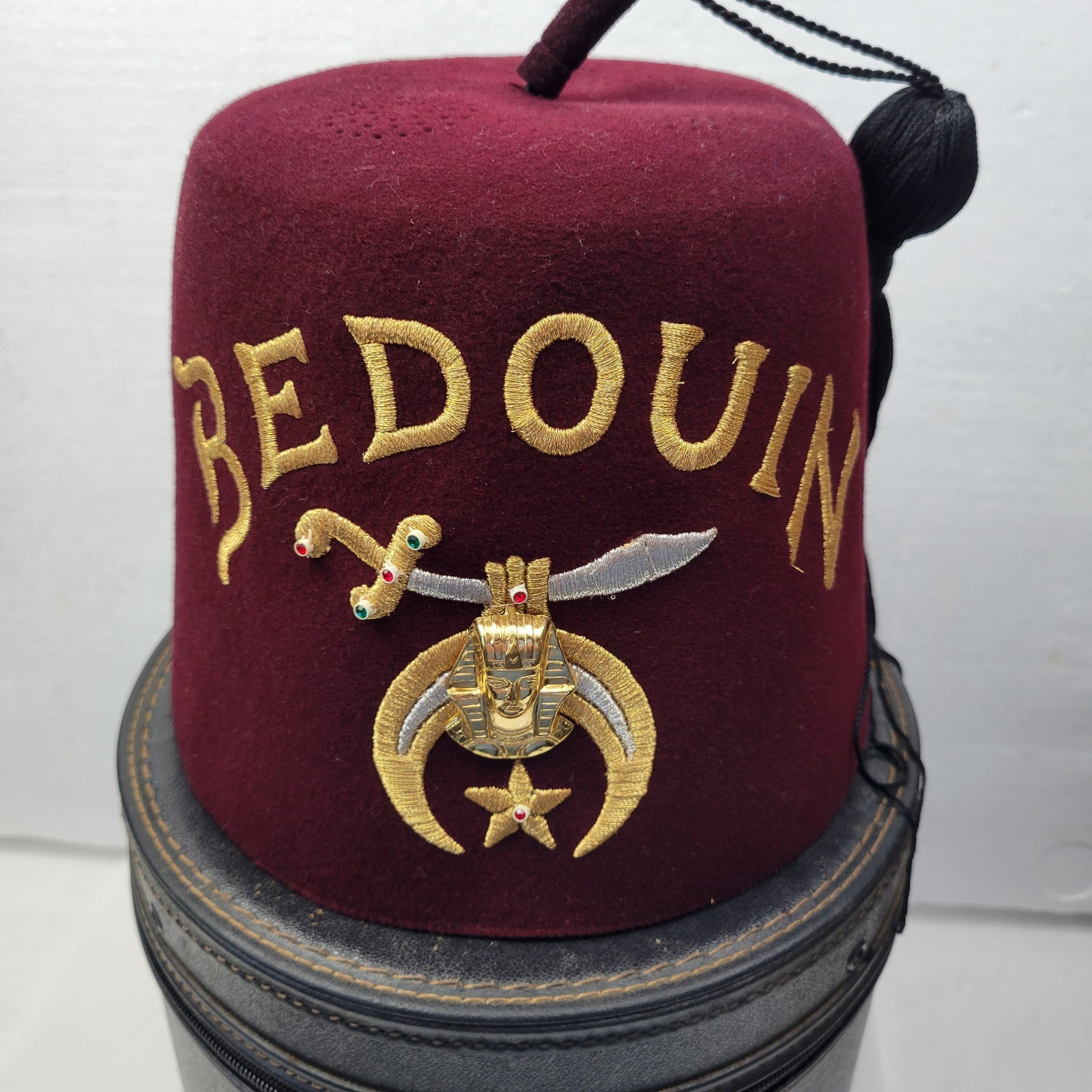 Bedouin Shriners Masonic Fraturnity Bejeweled Fez Hat Rhinestones Size 7 3/8