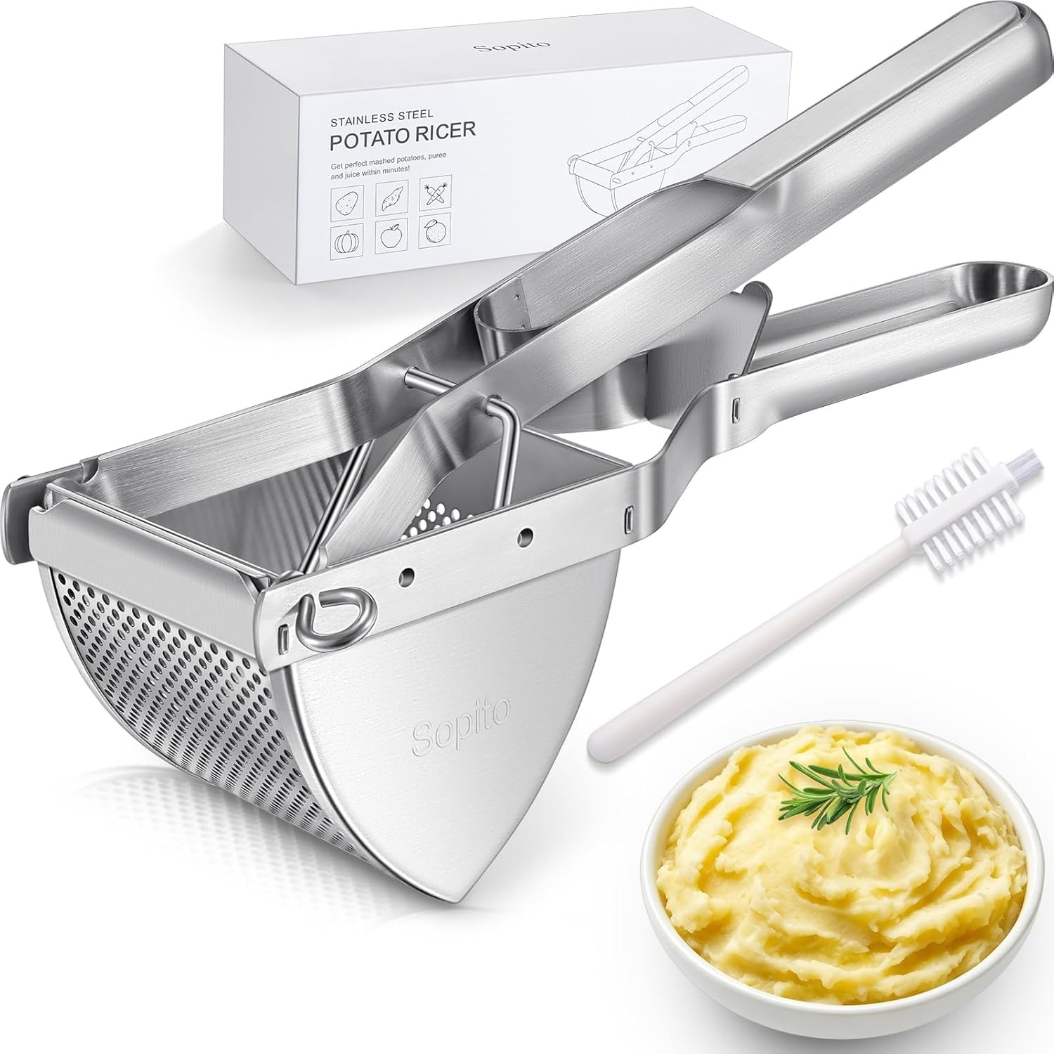 Potato Ricer, Stainless Steel Potato Masher for Commercial and Home Use
