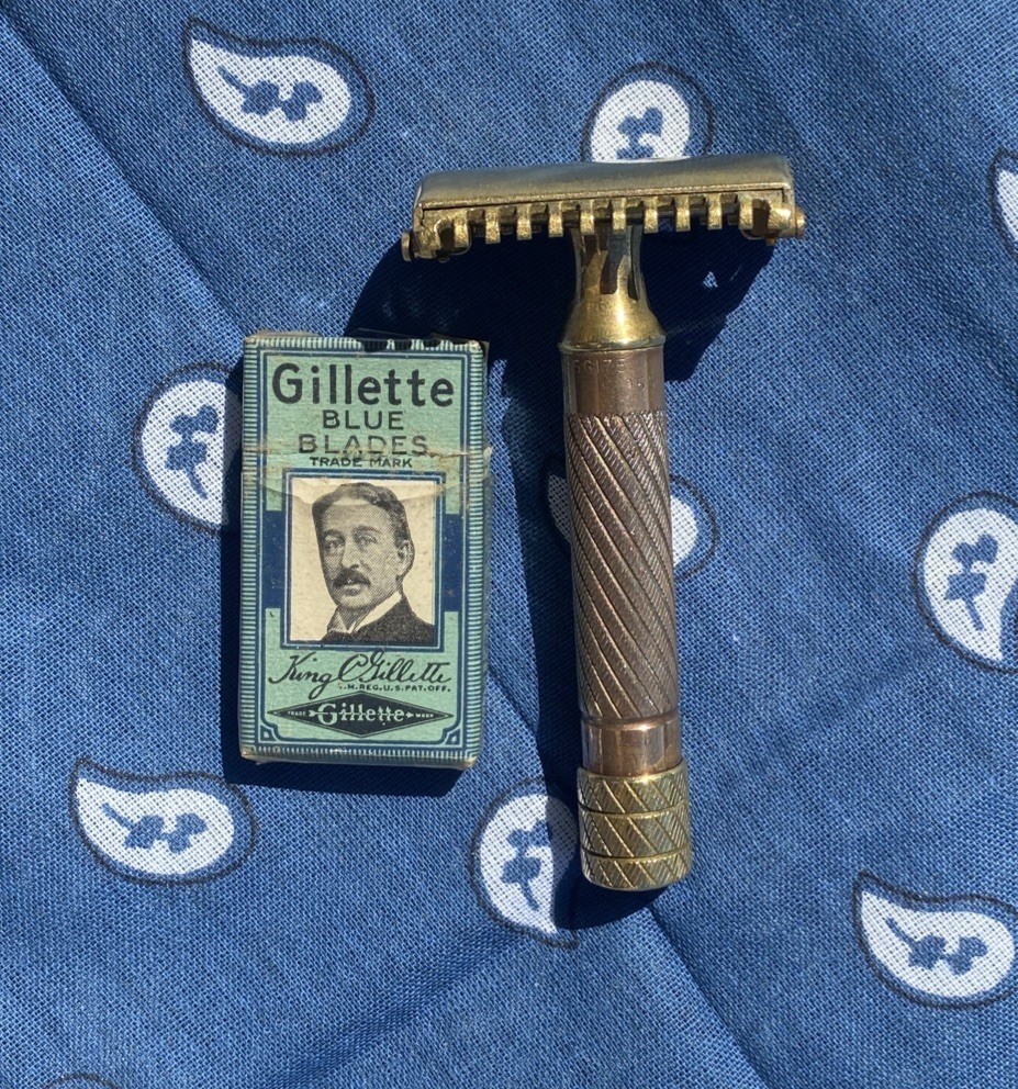 1930s Era Antique Vintage Gillette Aristocrat TTO Safety Razor +5 Blue Blades