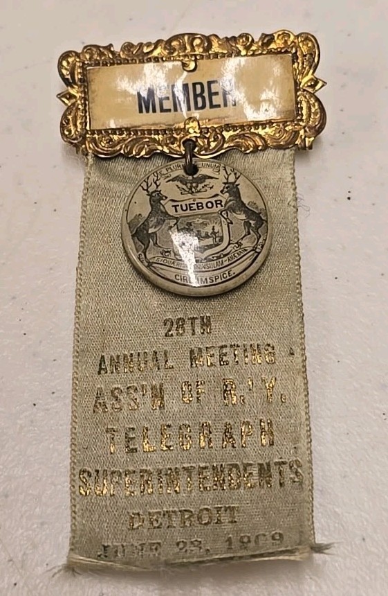 1909 Detroit Railway Telegraph Superintendents Railroad Celluloid Medal & Ribbon