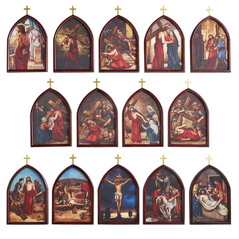 Stations of The Cross Wood Plaque Set 10\'\' H. Stations of the Cross Wood Plaques