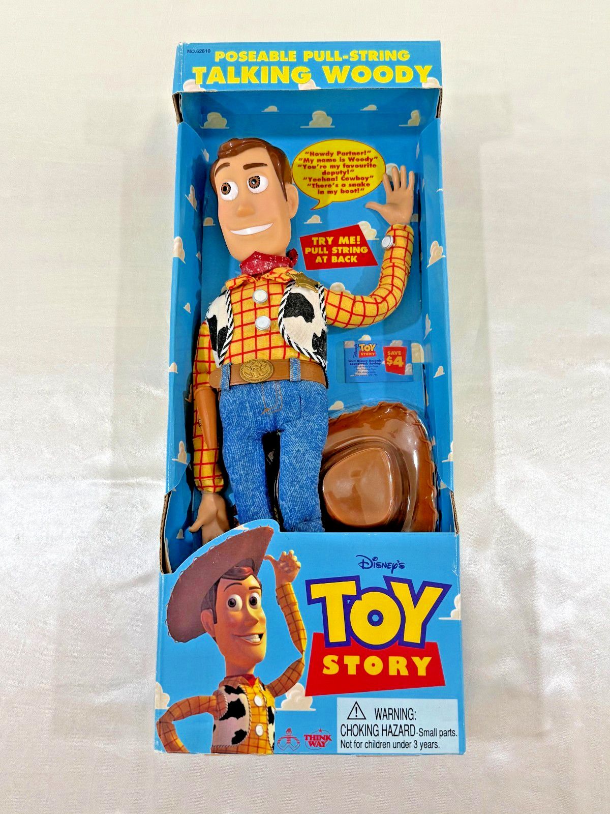 1995 TOY STORY WOODY DOLL POSEABLE PULL STRING 1st EDITION THINKWAY DISNEY RARE