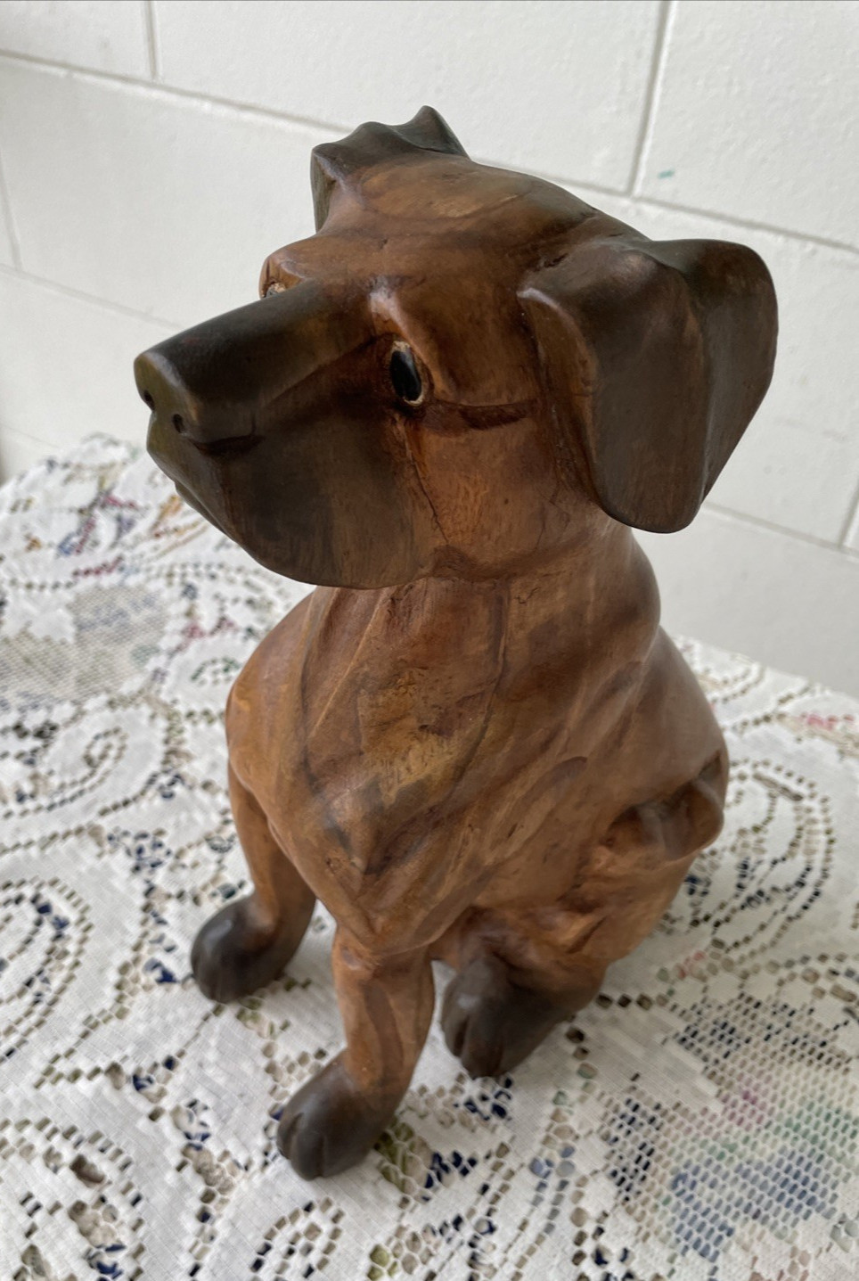 Vintage Hand Carved Wood Sitting Boxer Dog Figurine 10