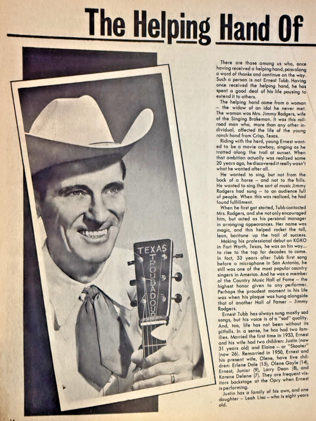 1967 Country Western Performer Ernest Tubb