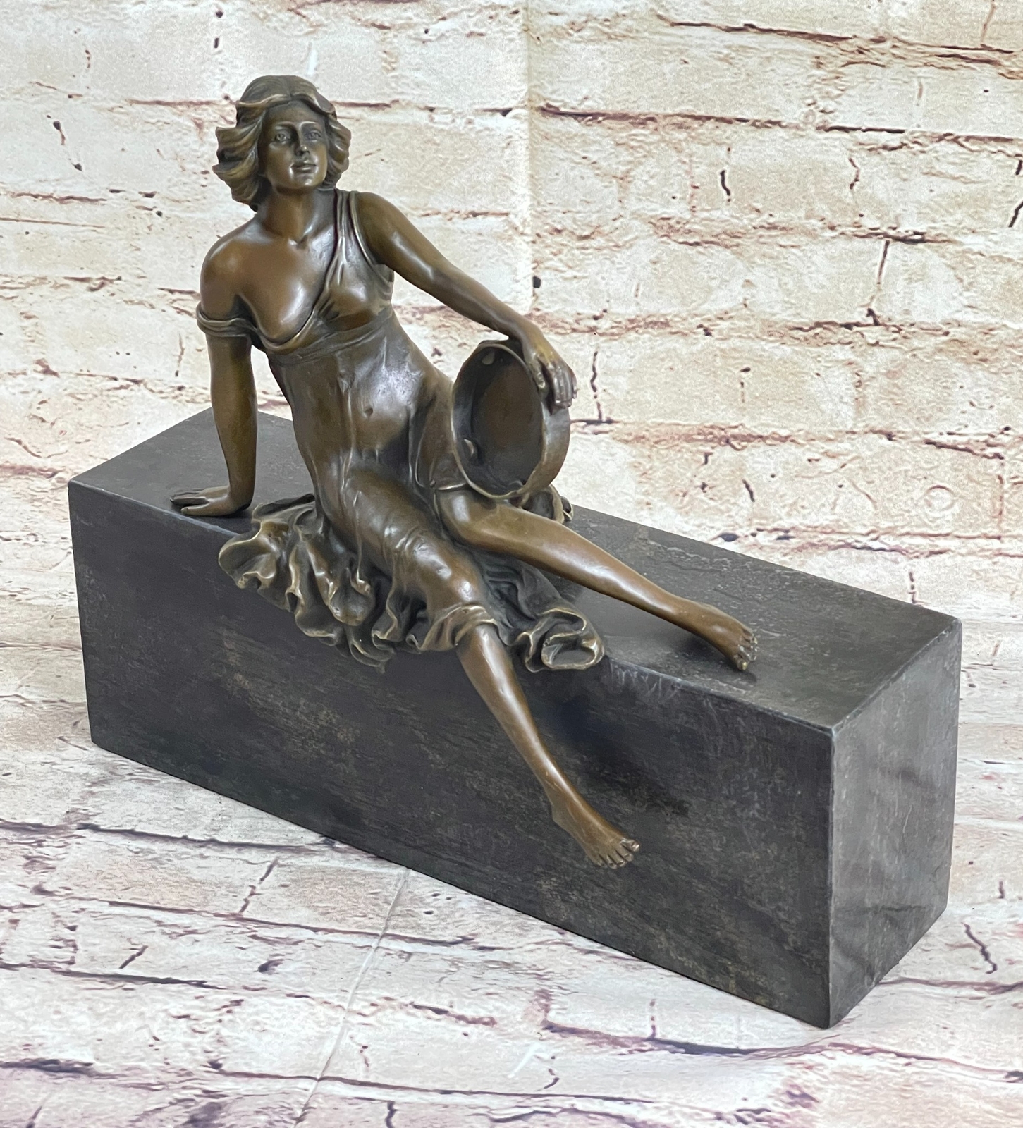 Tambourine Lady Gypsy Lost Wax Collector Edition  Bronze Sculpture Statue Milo