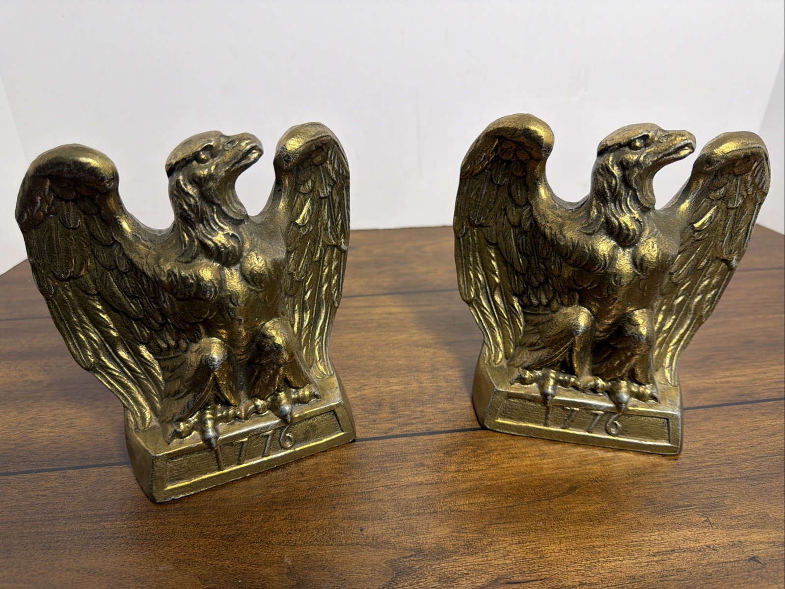 1972 Colonial Virginia Brass Eagle Bookends 1776 Hampton VA 6” Vintage