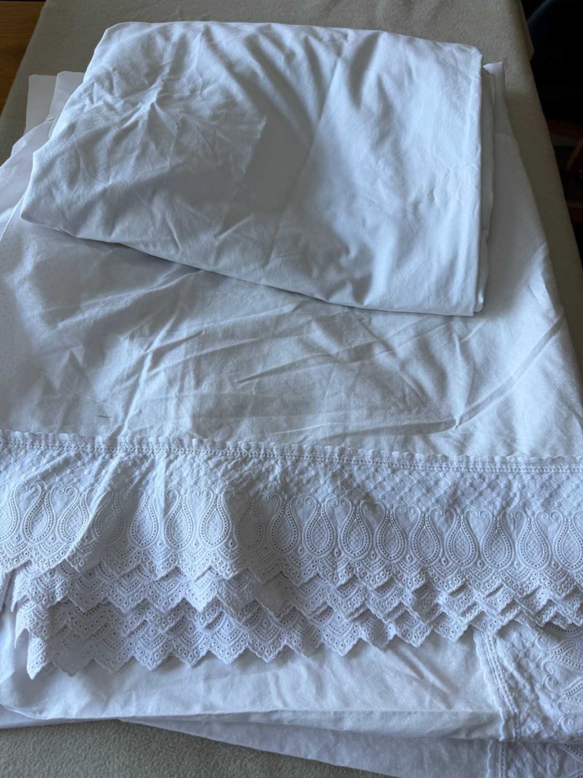 Vtg set Sheridan Anglaise single Valance 40x190x41cm &fitted sheet 145x195 x30cm