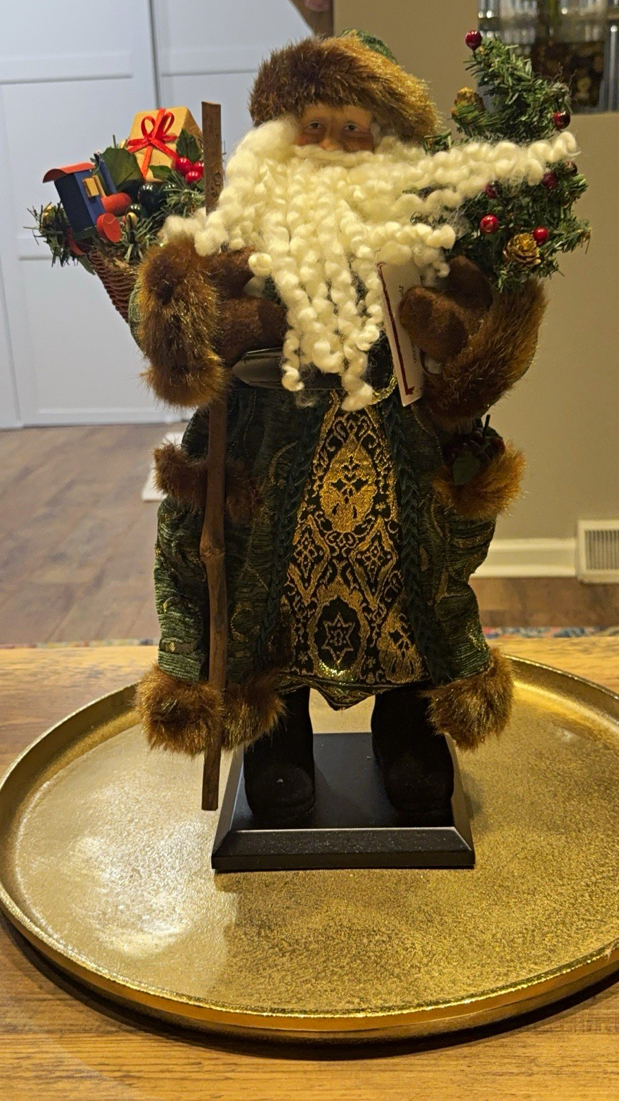 St. Nicholas Square Spirit of Santa Green Santa Figurine Basket Tree 17”