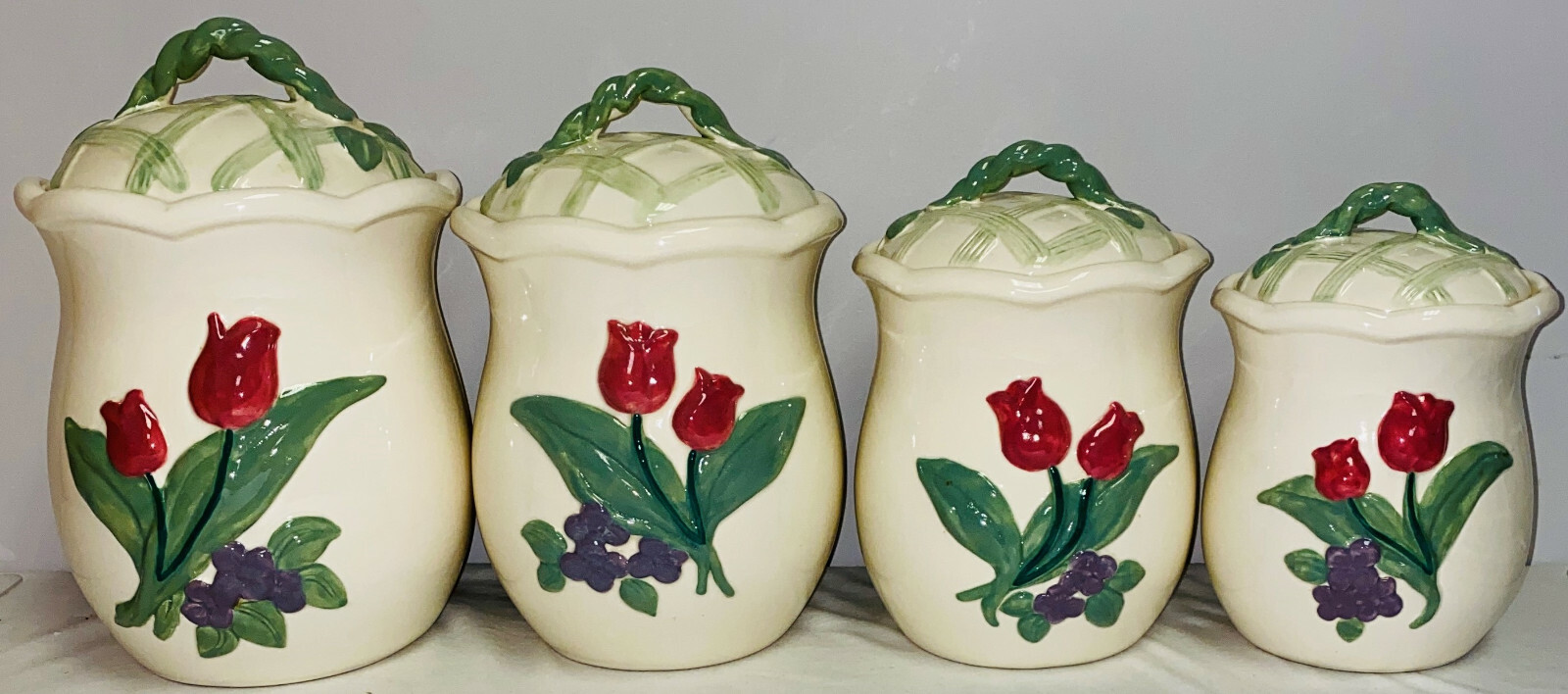 Pfaltzgraff TREASURE CRAFT GARDEN PARTY 8 PC CANISTER SET * SIGNED