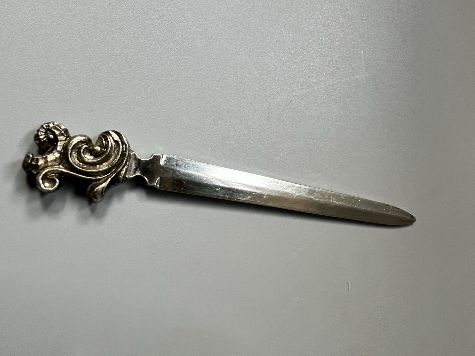 Vtg CARRS Pewter Ornate Scroll Handle Letter Opener Paper Knife Desk 5\ Vtg CARRS Pewter Ornate Scroll Handle Letter Opener Paper Knife Desk 5\
