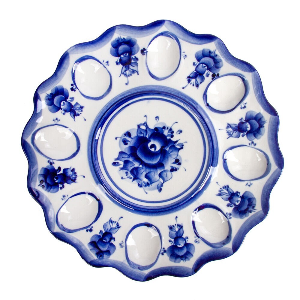 Gzhel Egg Dish Porcelain Deviled Egg Easter Plate Blue and White 11
