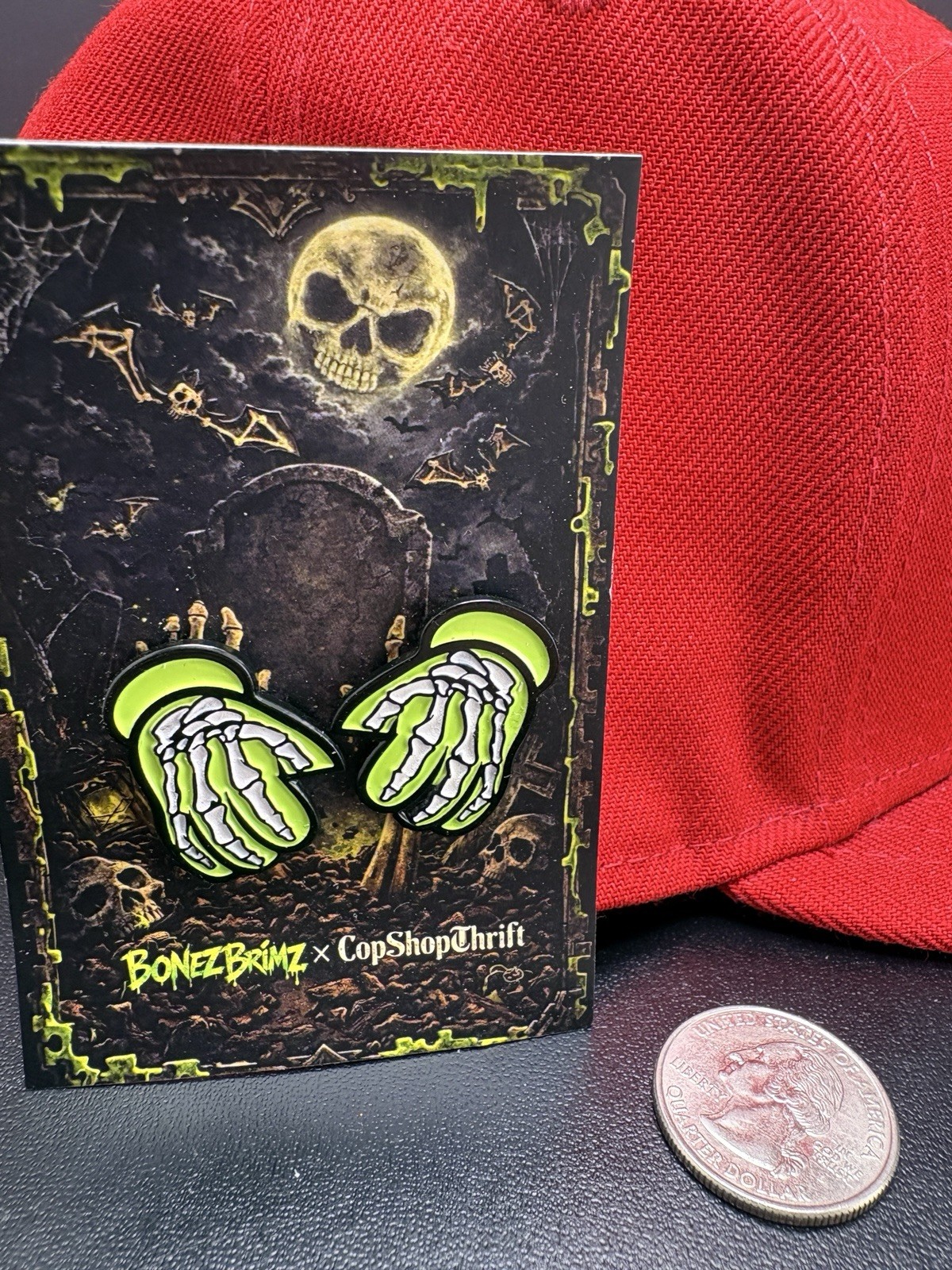 BonezBrimz x CopShopThrift Glow Skeleton Hands Hat Pin Blip Rare Horror