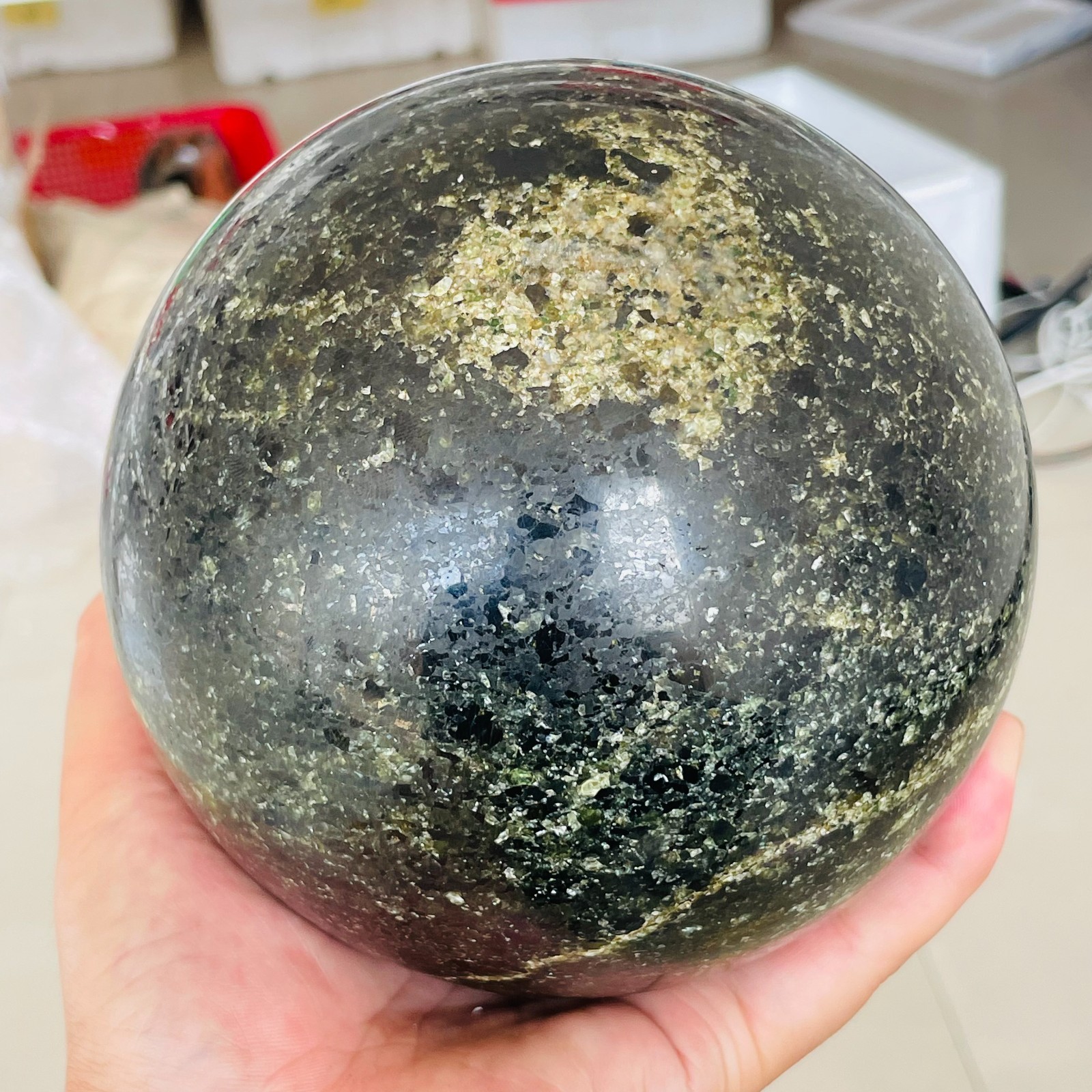9.45lb Large Rare Olivine Peridot Green Crystals Gemstone Sphere Mineral Healing