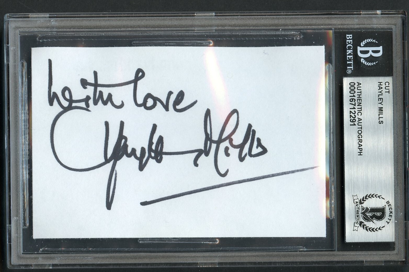 Hayley Mills signed autograph auto 2.5x3.5 cut Actress: The Parent Trap BAS Slab
