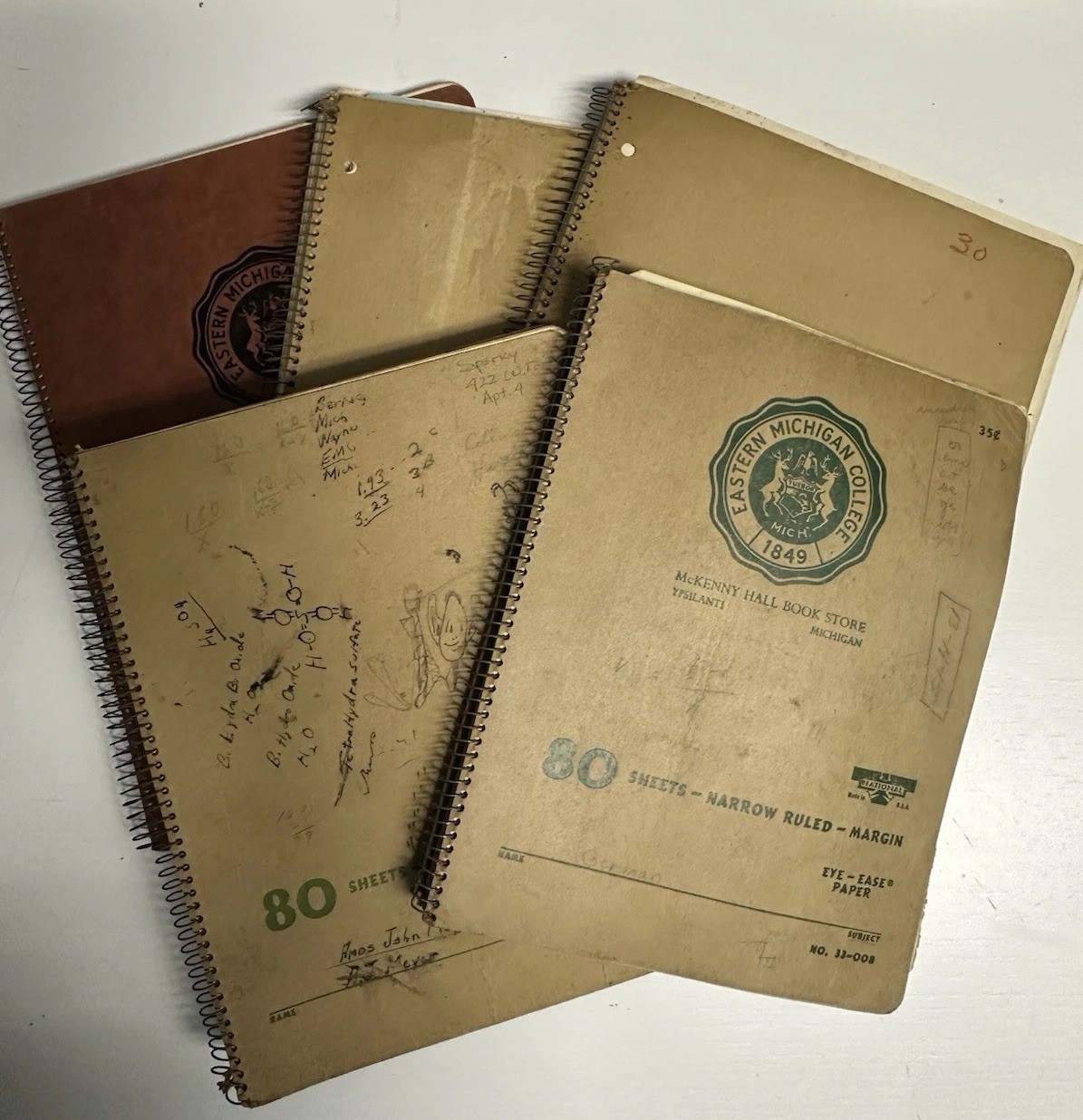 Lot Of 5 1950s Vintage College Notebook Filled Pages Math Letters Poem Ephemera