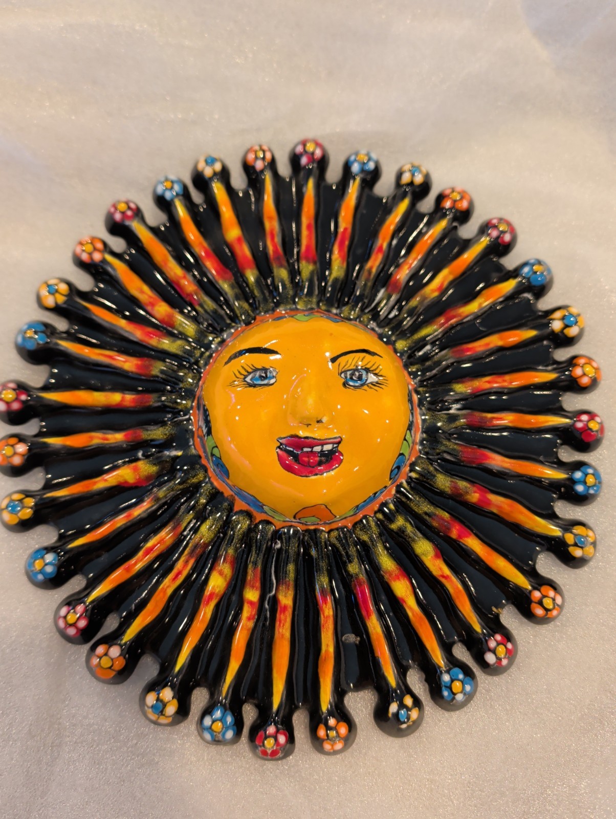 Talavera sun face, Alambre Mexican artist Gerardo Garcia 