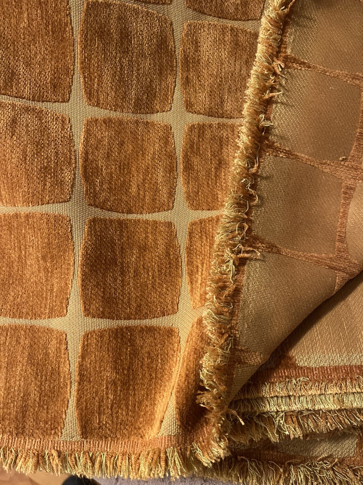 Vintage Burnt Orange 1970s Textiles -Geometric Velvet Squares 114”x 60” Vintage Burnt Orange 1970s Textiles -Geometric Velvet Squares 114”x 60”
