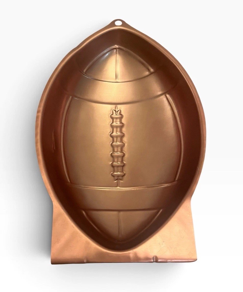 Wilton 3-D Football Cake Pan Aluminum Baking Mold 1990 Bronze Copper 2105-6504