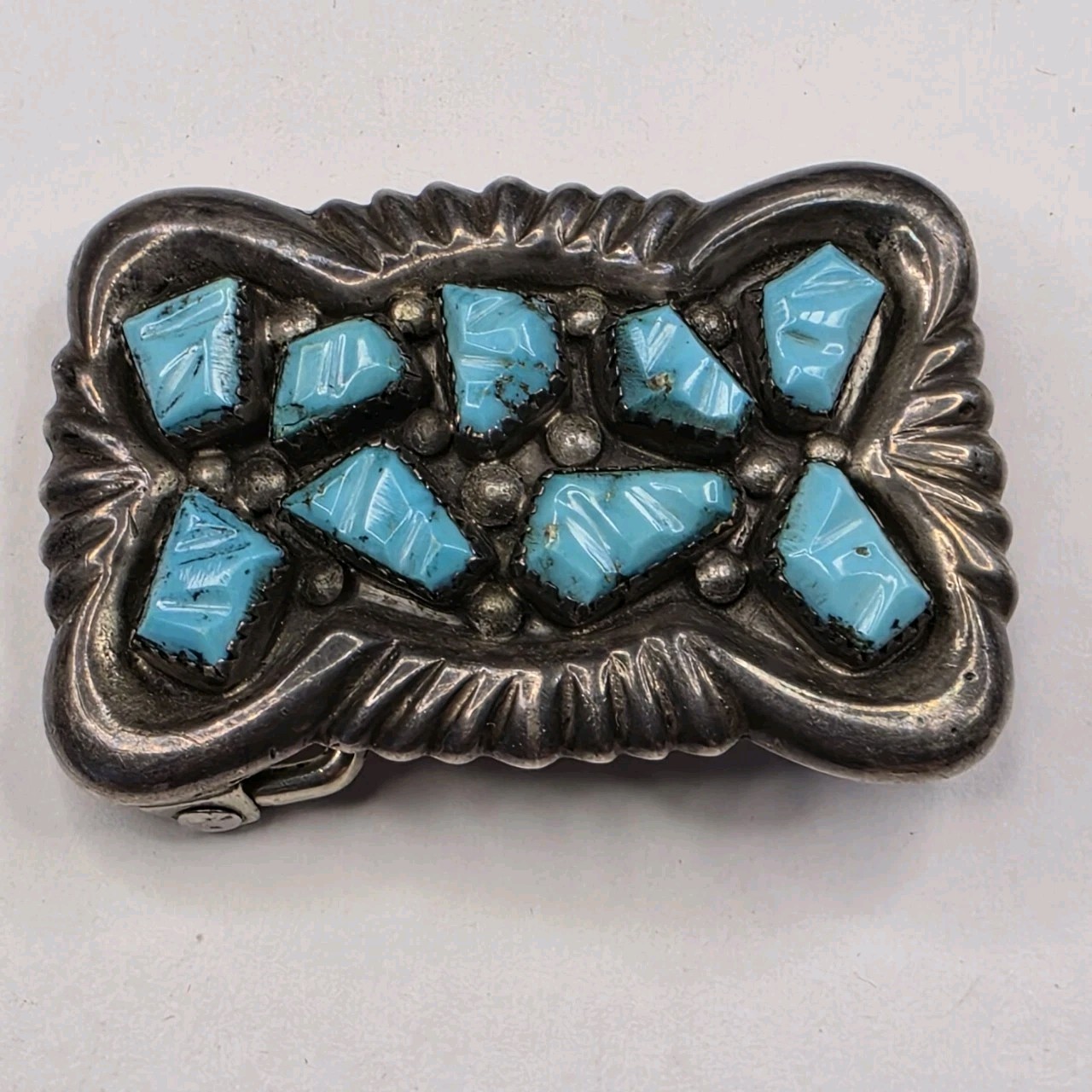 Vintage Zuni G & L Leekity Turquoise Sterling Belt Buckle