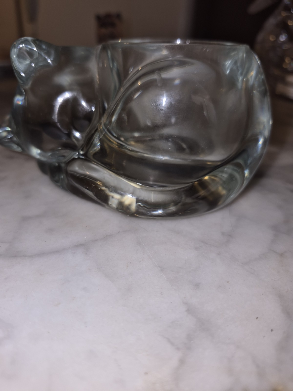 Vintage Indiana Glass Clear Sleeping Cat Candle Holder