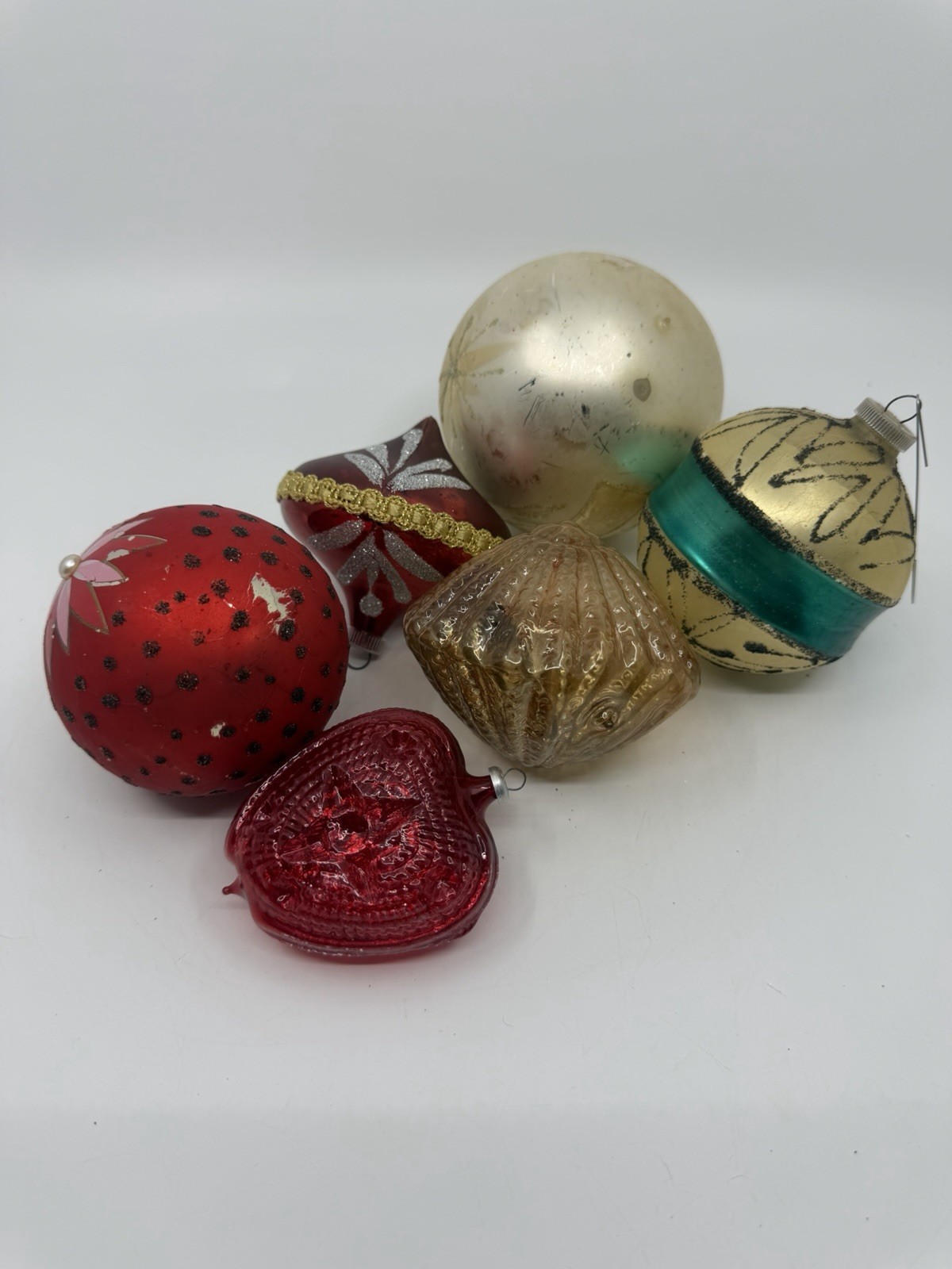 6 Vintage West Germany Various Glass Christmas Ornaments 