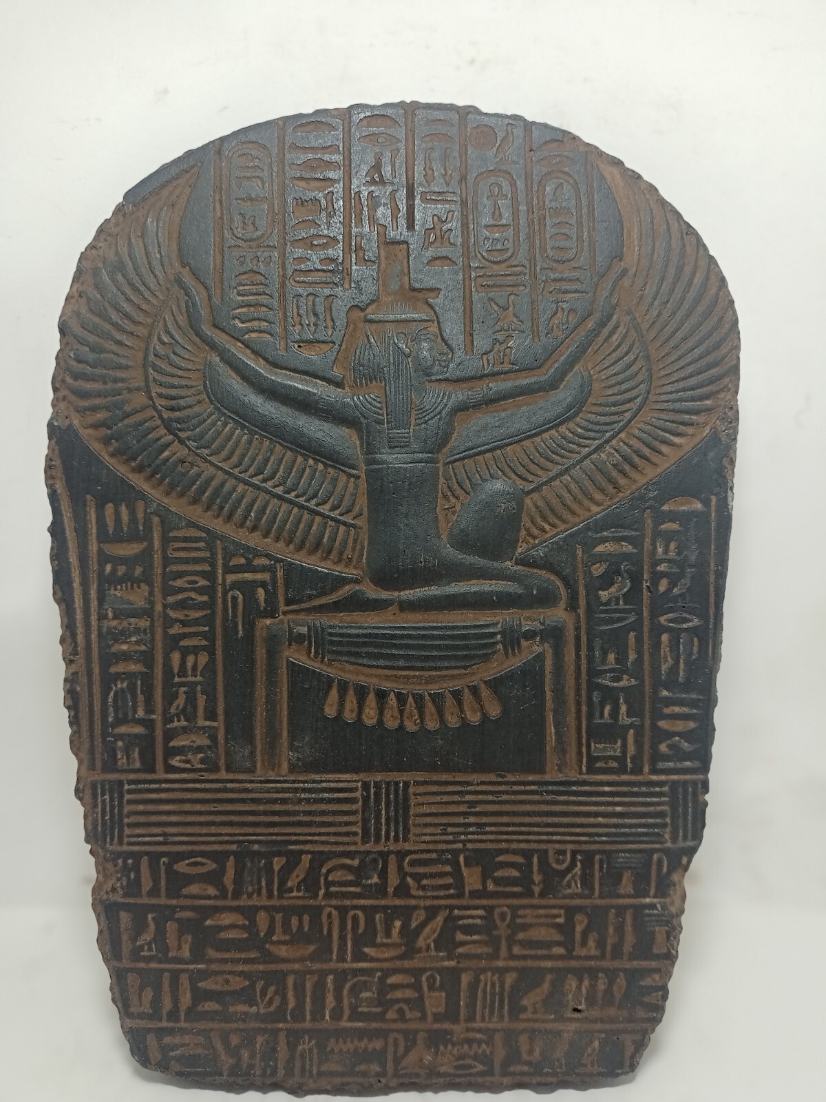 UNIQUE ANCIENT EGYPTIAN ANTIQUE Stela Statue Goddess Isis Winged Heavy Stone