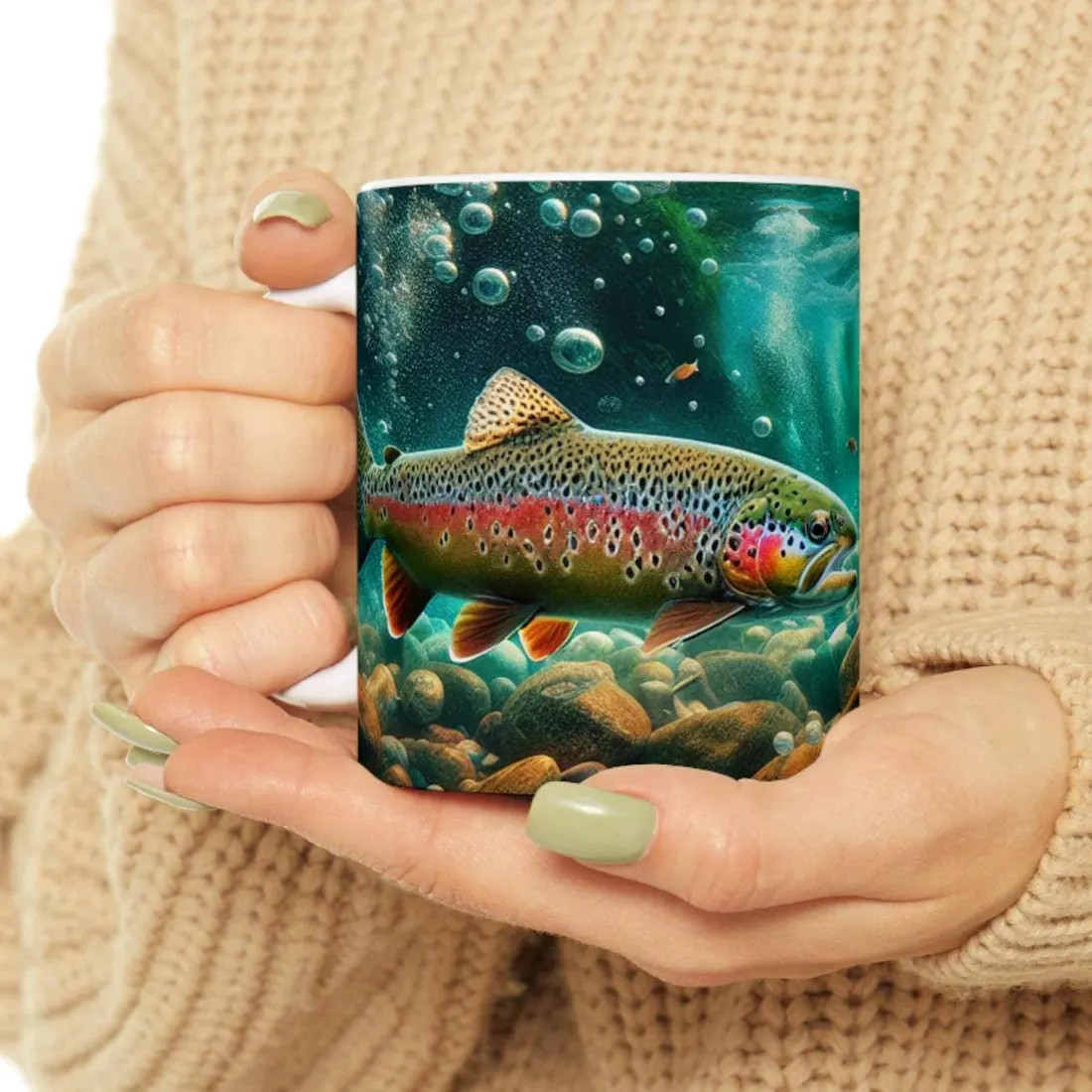 Realistic Rainbow Trout Coffee Mug - Vibrant Underwater Fish Design,