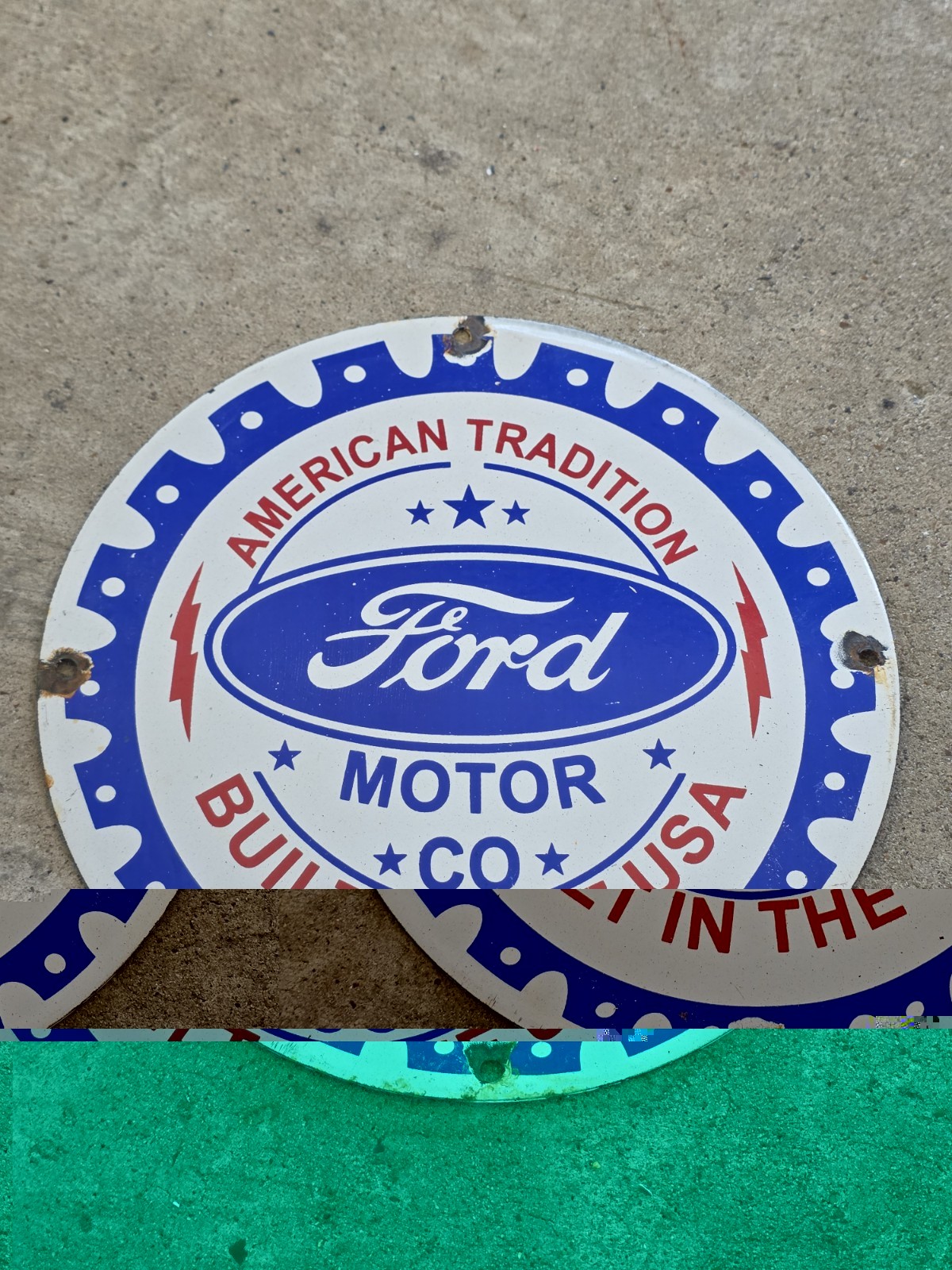 VINTAGE FORD MOTOR COMPANY AMERICAN TRADITION PORCELAIN SIGN 12\
