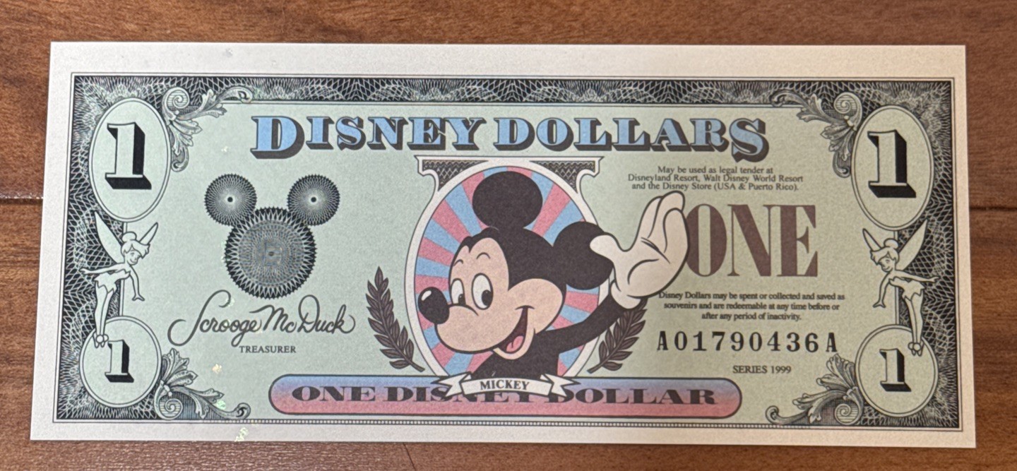 1999 A Disney Dollar $1 Mickey Mouse Collectible Currency Note Uncirculated 1999 A Disney Dollar $1 Mickey Mouse Collectible Currency Note Uncirculated
