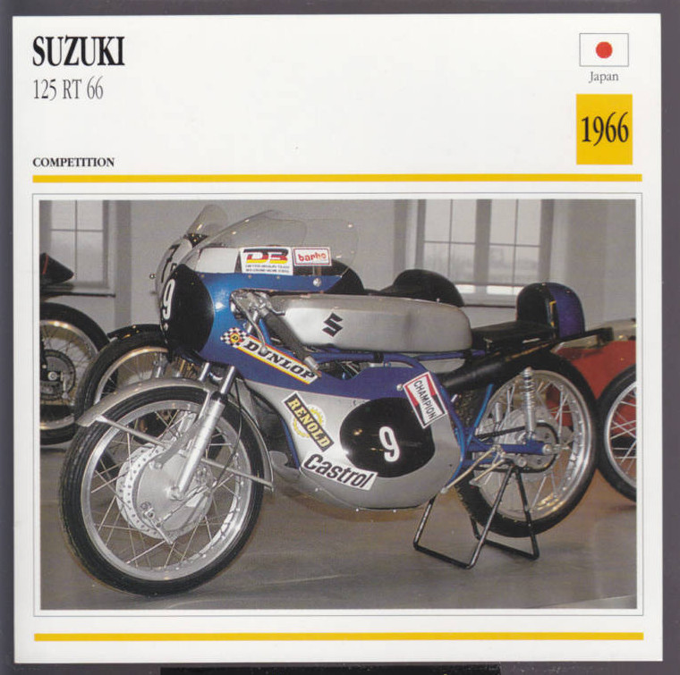 1966 Suzuki 125cc RT66 Japan Race Bike Motorcycle Photo Spec Info Stat Card