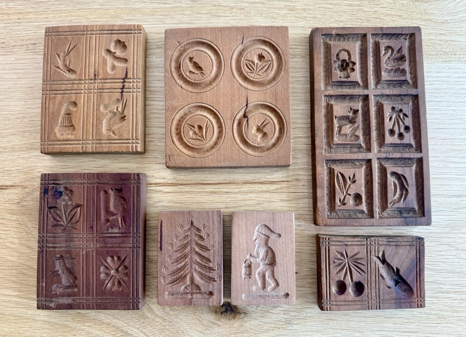 Antique Wooden German Springerle Butter Cookie Stamp Form Press Mold SET OF 7