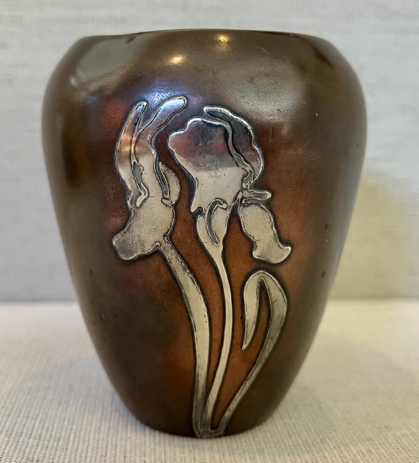 Antique Otto Heintz Vase Solid Bronze with Sterling Silver Iris 1912 Antique Otto Heintz Vase Solid Bronze with Sterling Silver Iris 1912