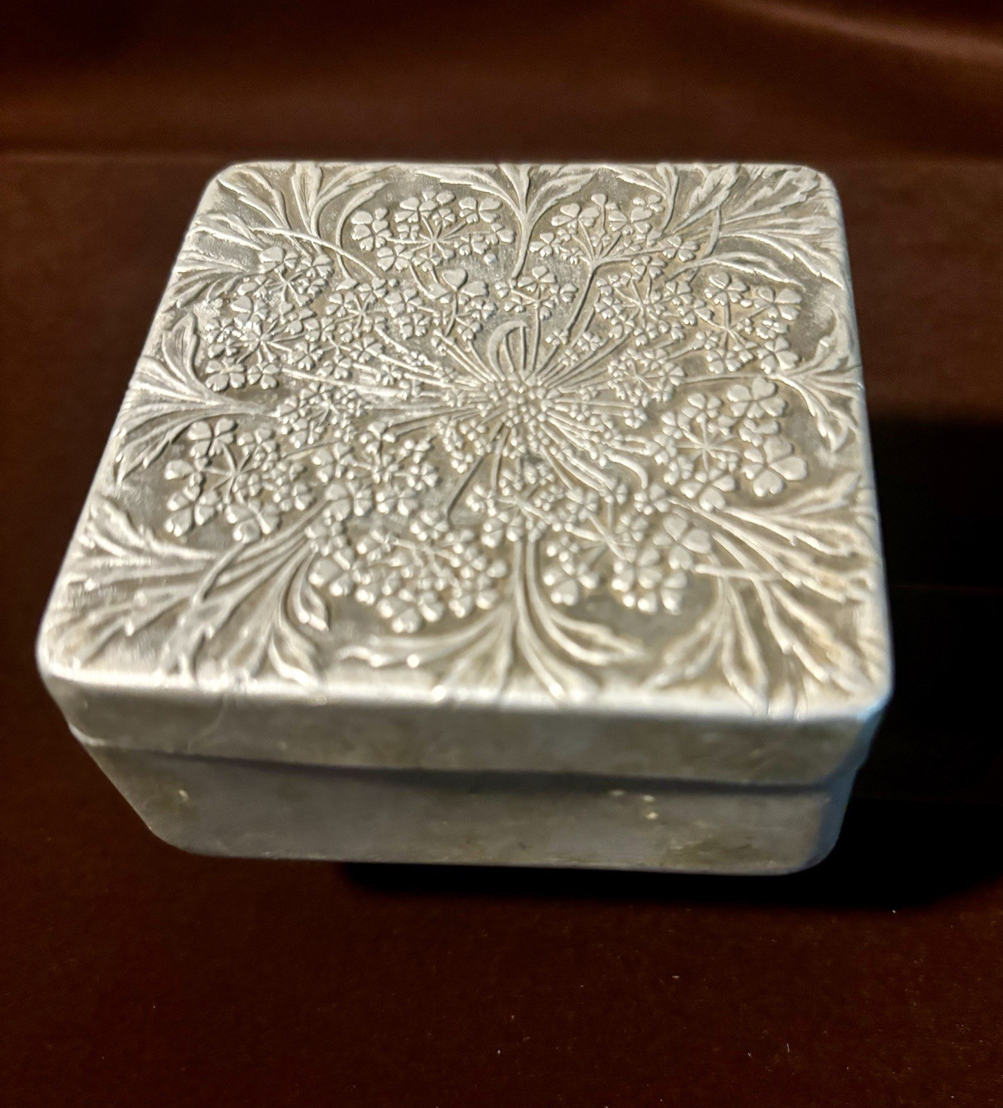 Vintage 1920s Cheramy LOV-LOR Aluminum Face Powder Box Rene Lalique Design