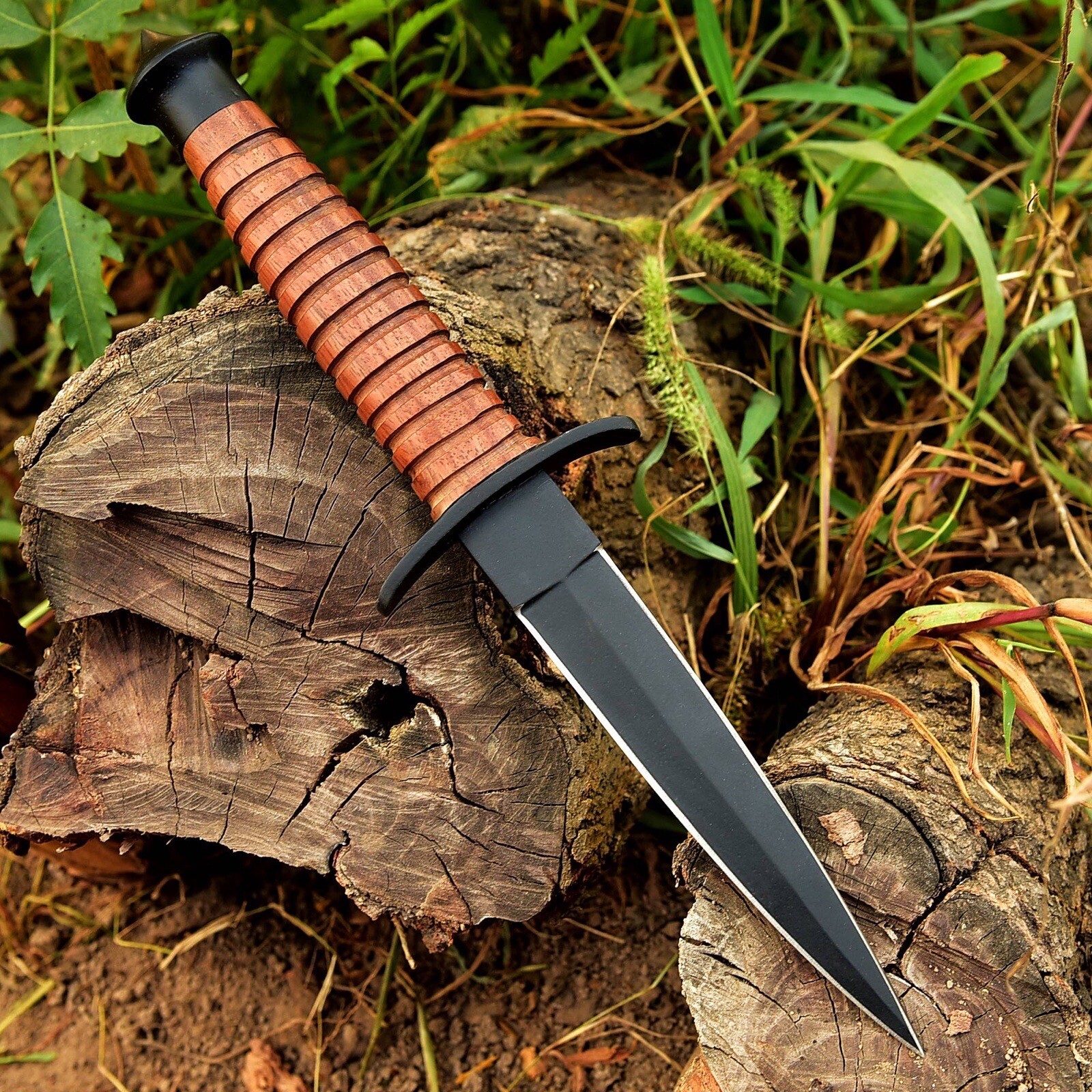 Handmade Double-Edged V42 Military Stacked Wood Dagger Knife Devil's Brigade